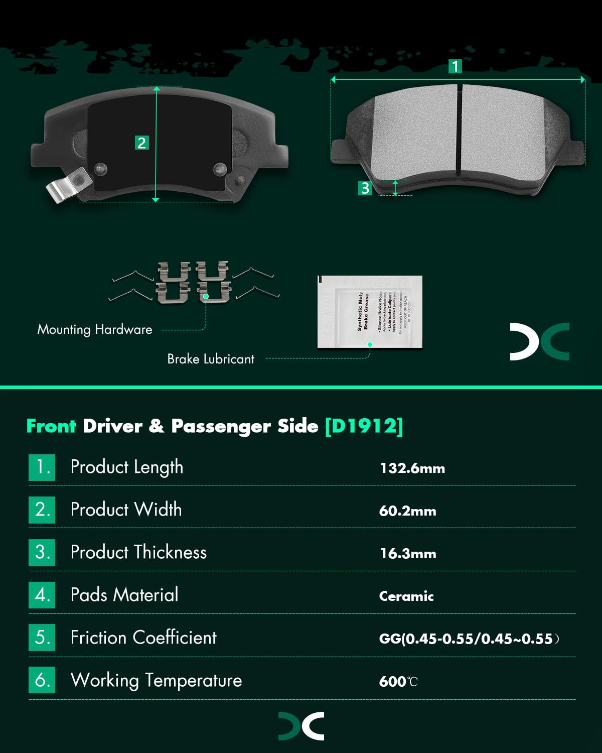 Scitoo D1912 Ceramic Brake Pads Sets Front W/Hardware Replacement For Hyundai For Elantra 2017-2020,For Hyundai For Ioniq 2017-2