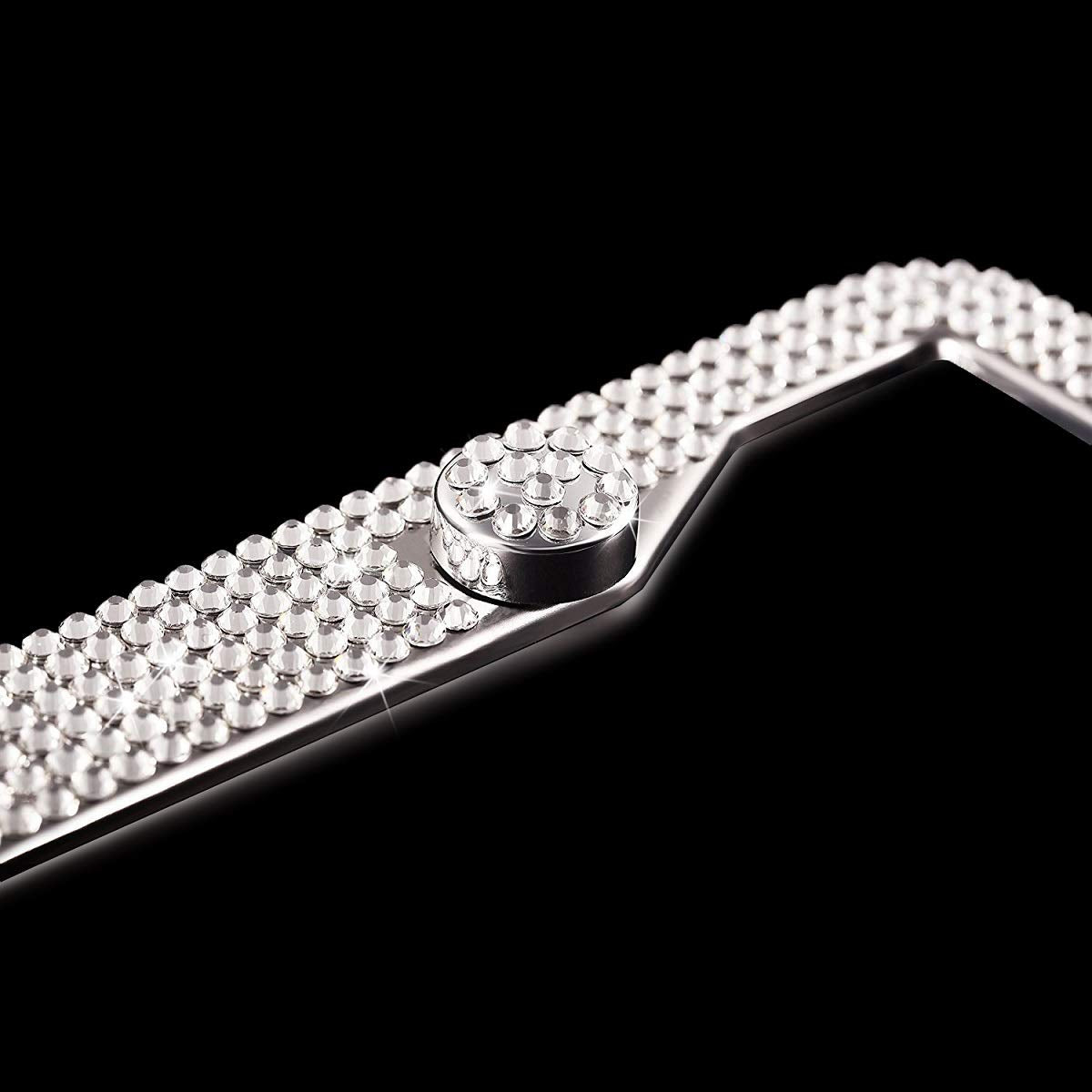 White Rhinestone Bling License Plate Frame For Women, Metal Rust-Proof Car Plate Frame Cute Bling Car Accessories For Women Girl