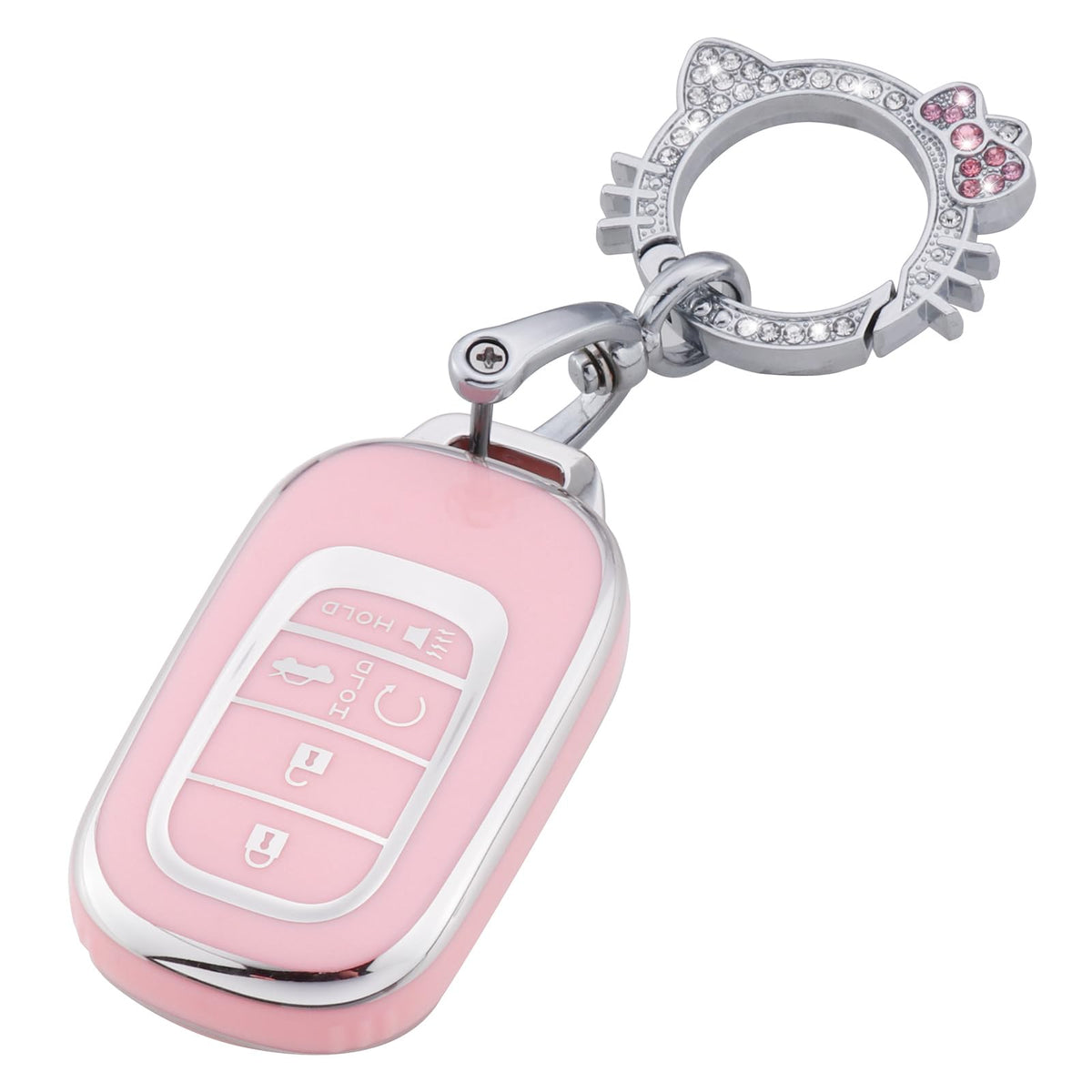 Pangpai Pink Key Fob Cover for Honda, Soft TPU Key Case Protection with Bling Keychain Fit for 2022 Honda Accord Civic CRV Pilot
