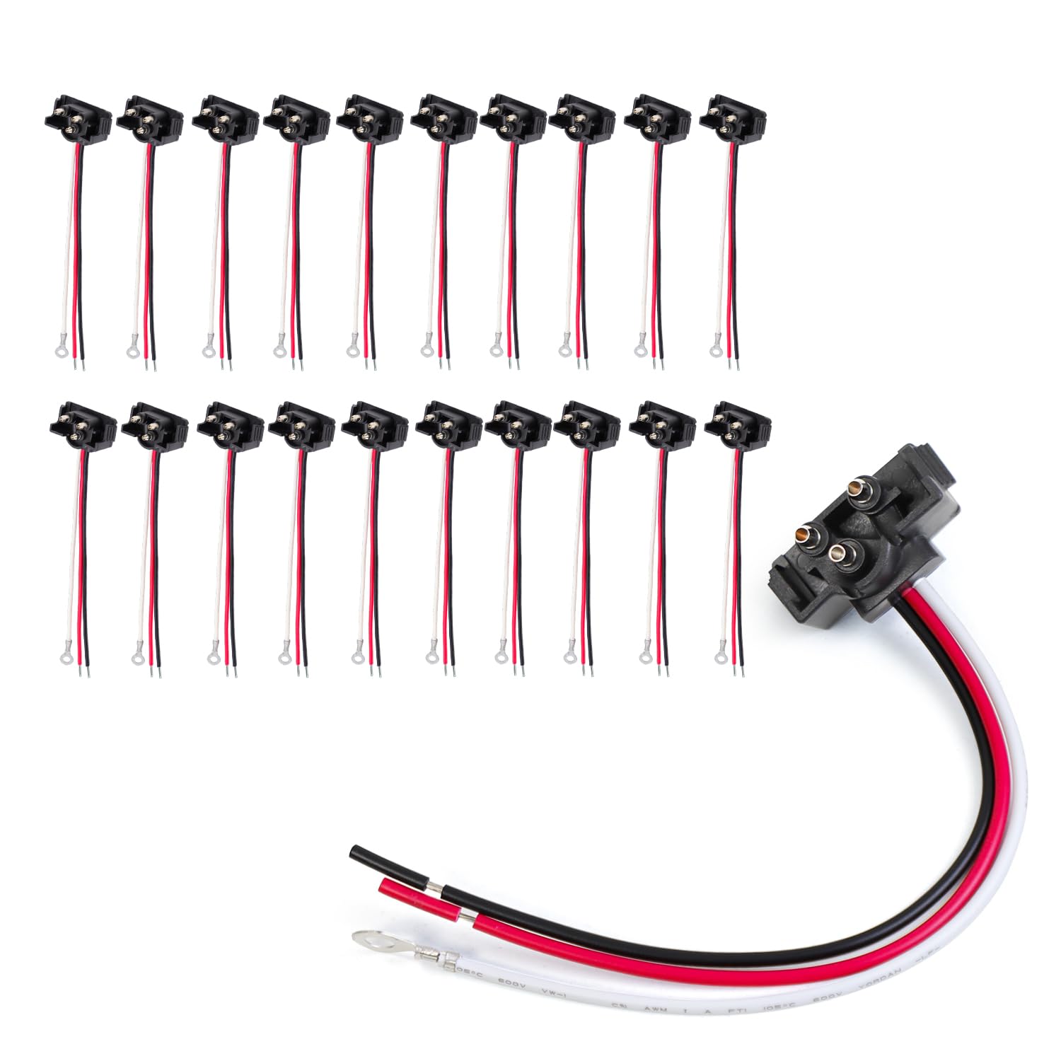 Ledvillage 20X Truck Trailer Molded 3 Prong Pin Pigtail Harness Plug 3-Wire Right Angle for Stop Turn Tail Brake Backup Light