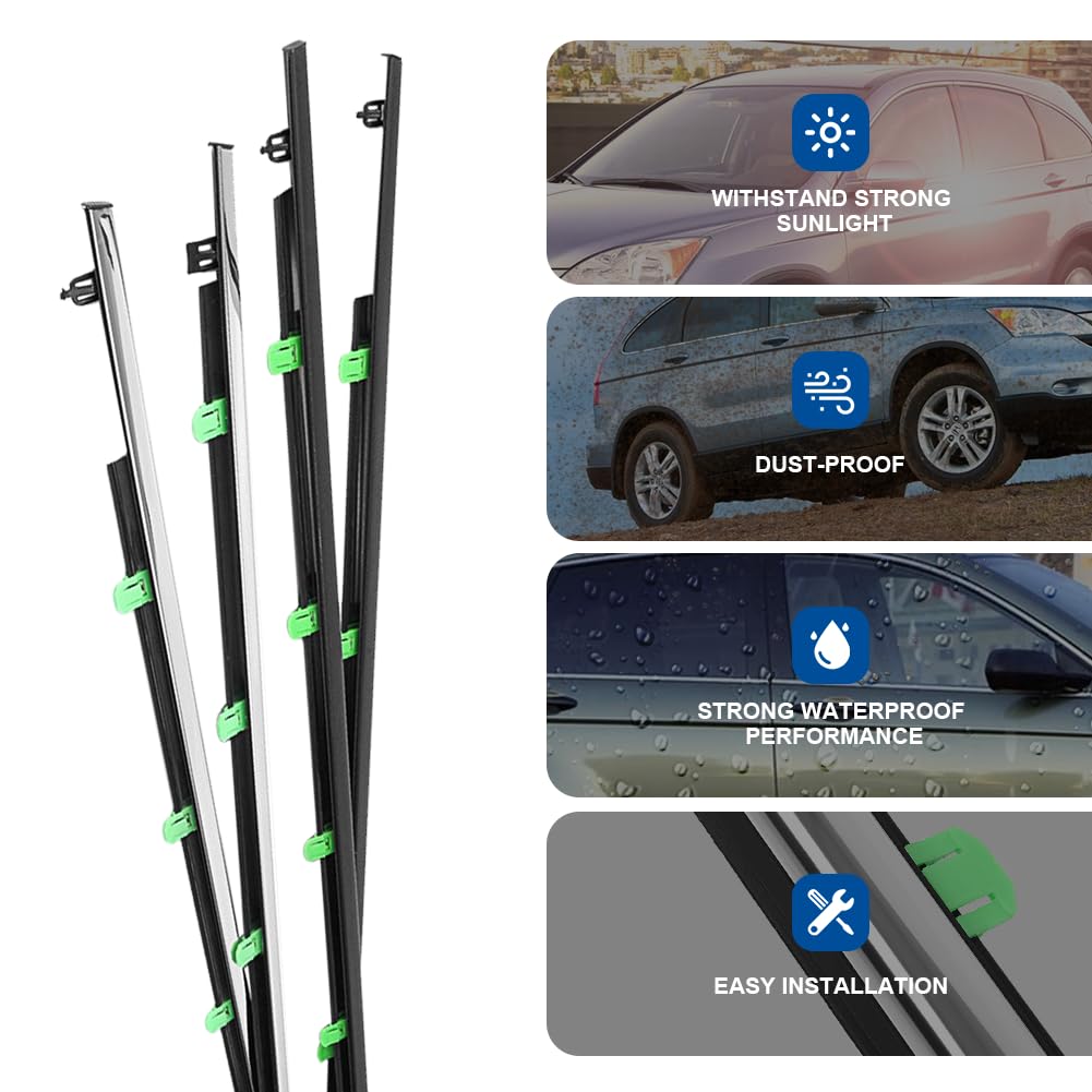 Gzyf 4Pcs Door Outside Weatherstrip Trim,Window Weather Stripping,Car Window Seal Belt For Honda Cr-V 2007 2008 2009 2010 2011, Replaces# 72450-T0G-A01 72410-T0G-A01 72950-T0G-A01 72910-T0G-A01
