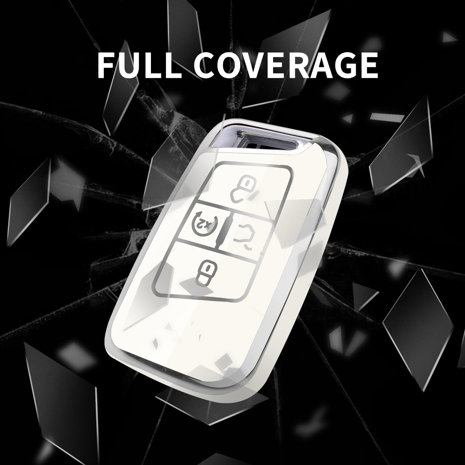 MILD EAST for Volkswagen Key Fob Cover with Keychain, Sliver Edge Key Case Holder for VW Atlas Alltrack Jetta Passat Tiguan, Whi