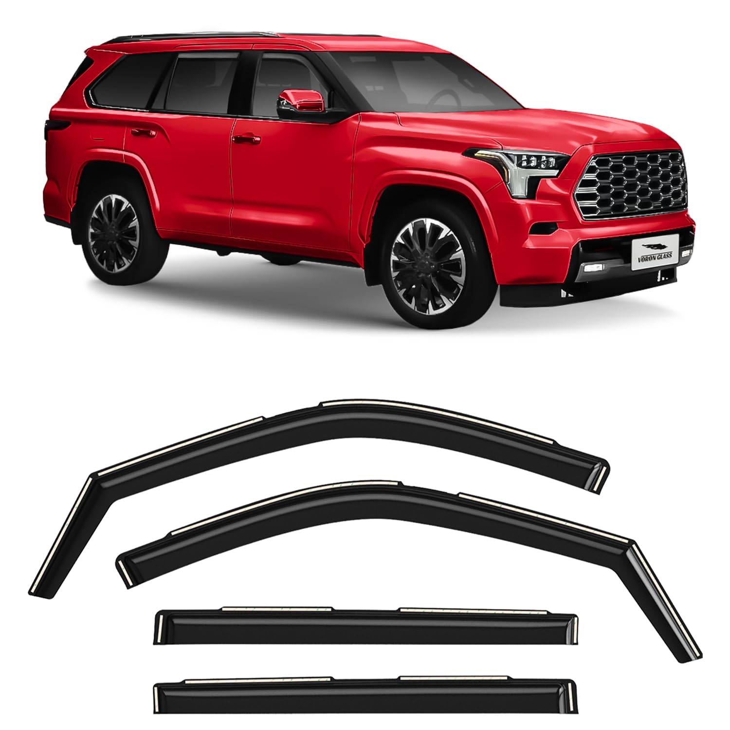Voron Glass In-Channel Extra Durable Rain Guards For Toyota Sequoia 2023-2025, Window Deflectors, Vent Window Visors, 4 Pieces -