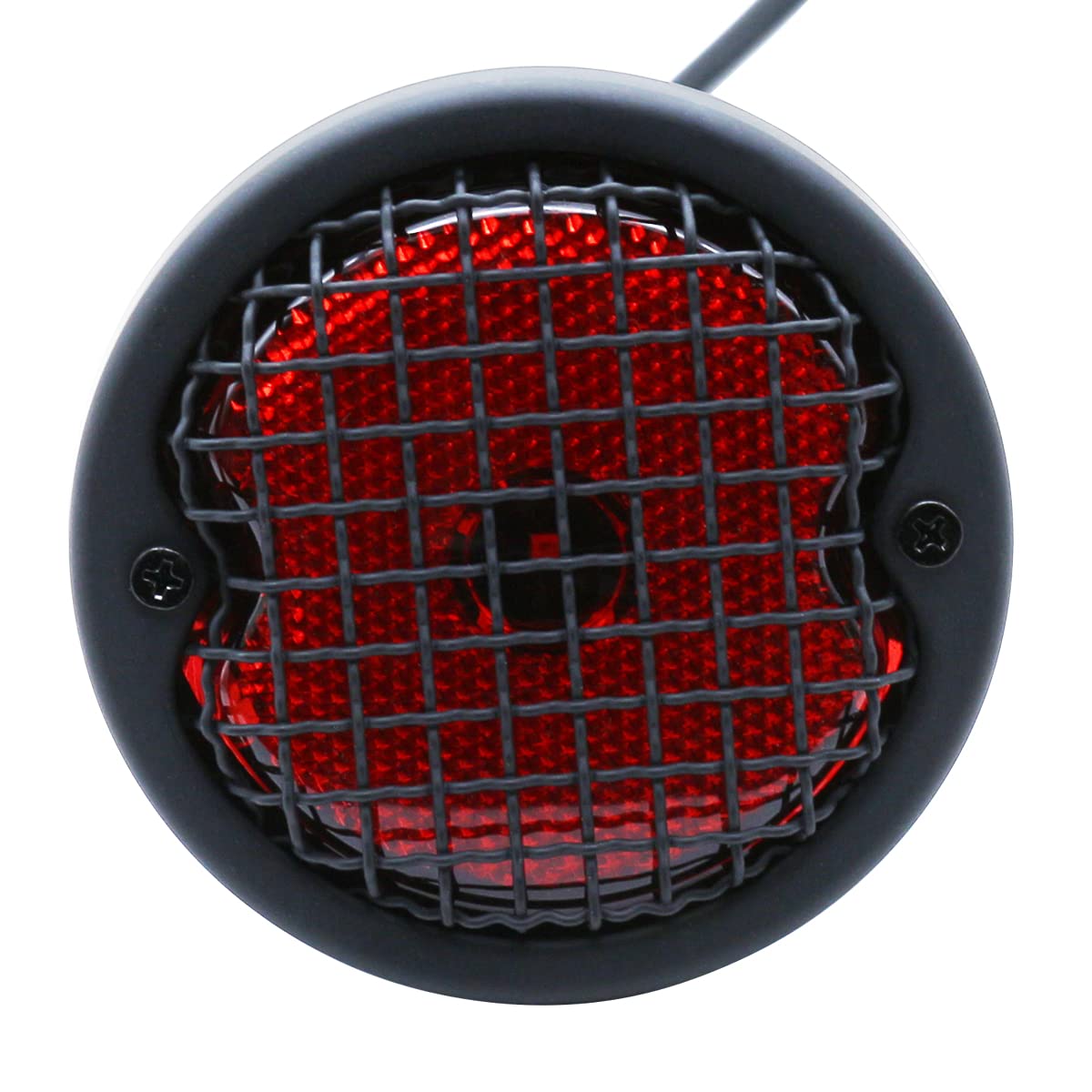 Fatecim Round Motorcycle Led Tail Light Rear Brake Stop Light Red Lens Grille Ribbed Integrated License Plate Lamp For Harley Sporster Bobber Chopper Cruiser Honda Yamaha Suzuki Kawasaki Black