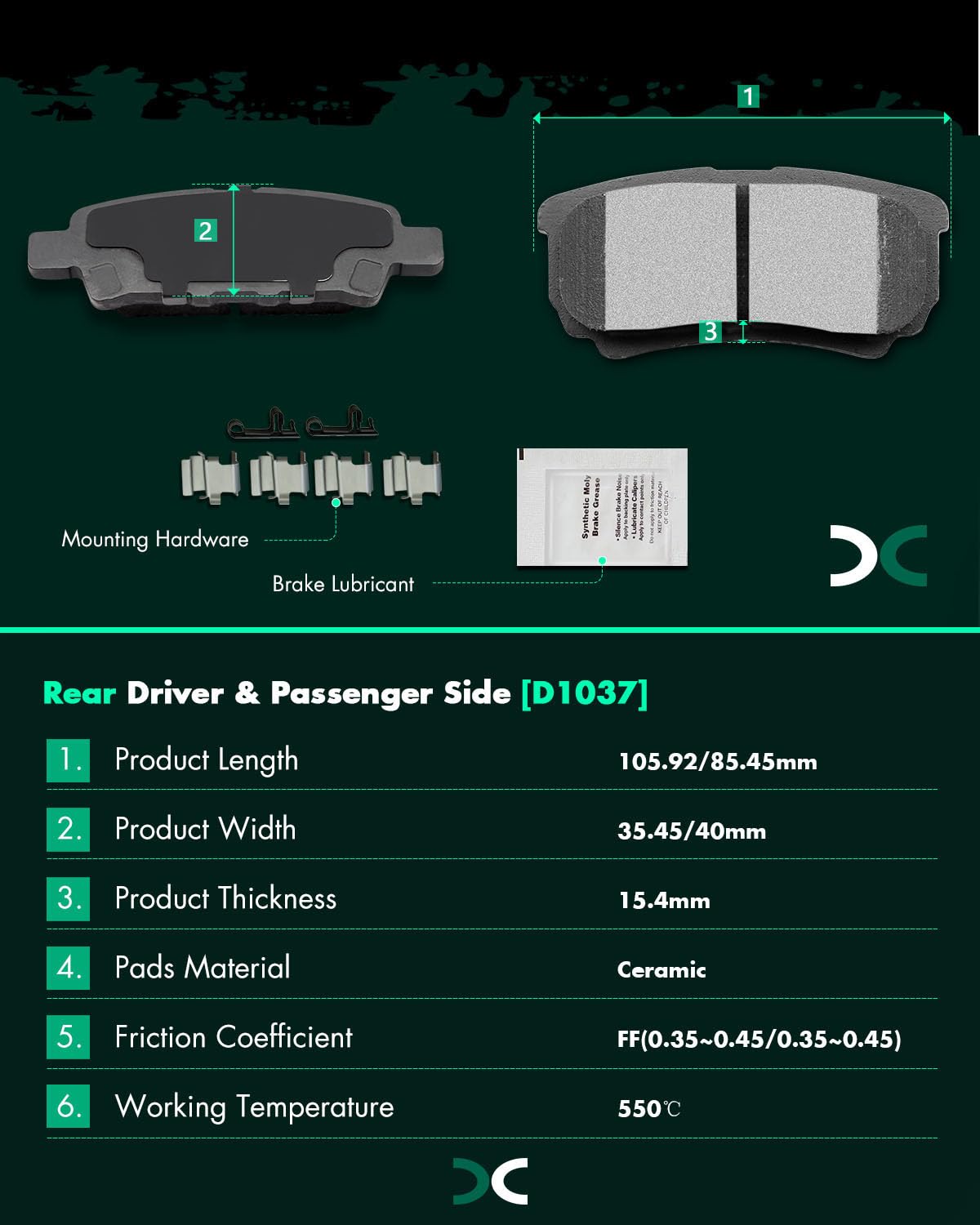 Scitoo Ceramic Front Rear Disc Brake Pad Set Fit For Chrysler 200 Sebring, Dodge Avenger Caliber, Jeep Compass Patriot, Mitsubis
