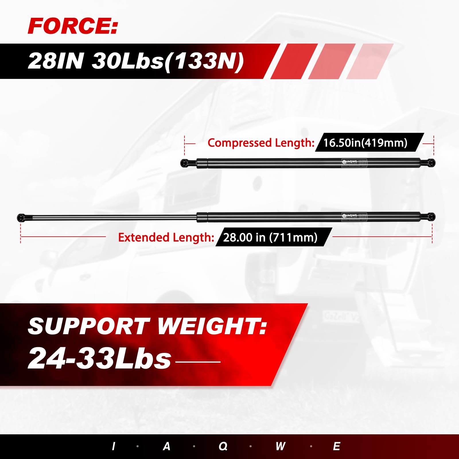 Iaqwe 28 Inch 30Lb/133N Gas Struts Lift Support For Tonneau Cover Boat Motor Hatch Basement Floor Door Truck Bed Outdoor Bench C