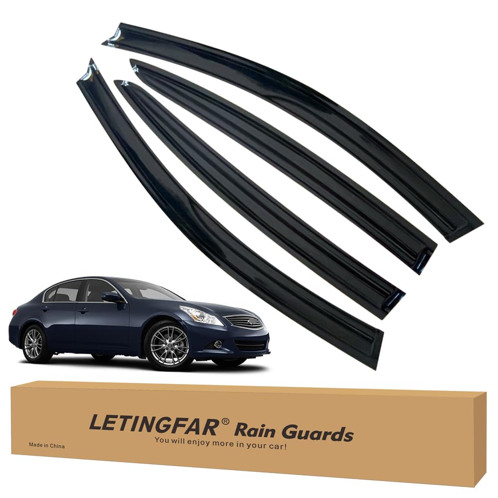 LETINGFAR Window Visors Rain Guards for Infiniti G35 & G37 2007 2008 2009 2010 2011 2012 2013 2014 2015 Accessories, Wind Deflec