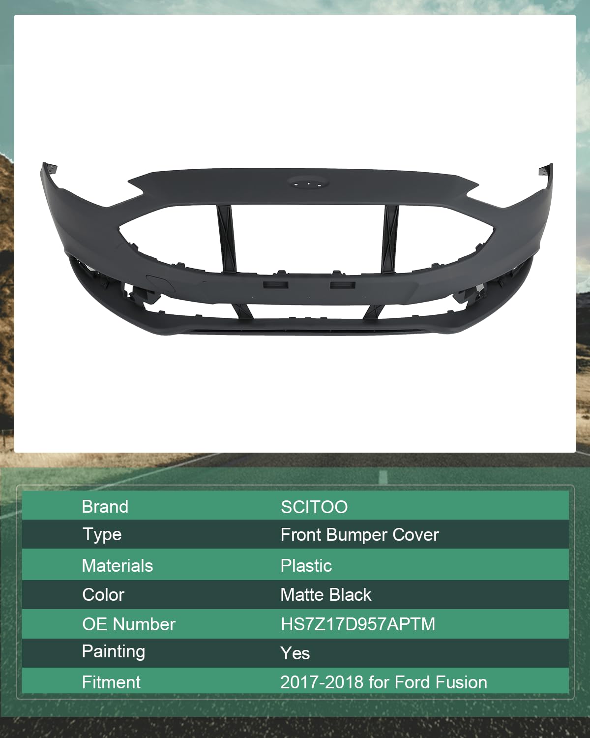Scitoo Front Bumper Cover Fit For 2017 2018 For Ford Fusion Plastic Bumper Replacement Hs7Z17D957Aptm