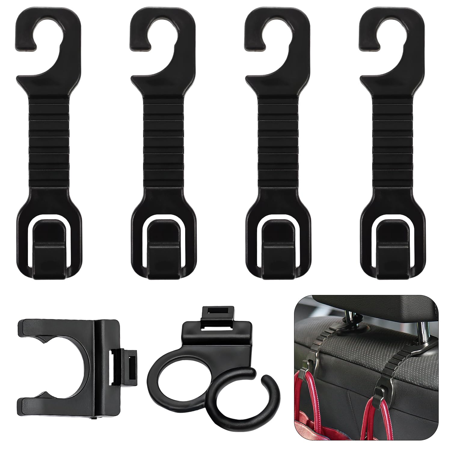Allextreme Car Backseat Headrest Hook & Hanger For Seat Storage; Universal Durable Organiser & Space Saver For Handbag, Coat, Pu