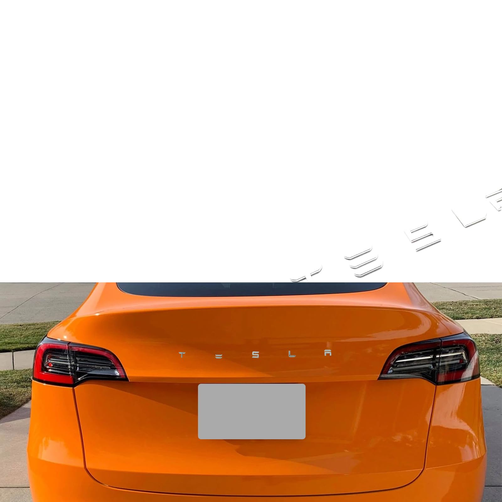 YHCDSEA for Tesla Tailgate Insert Letters Emblems ABS Material Compatible with Tesla Model 3 Y S X Series Accessories (Silver)