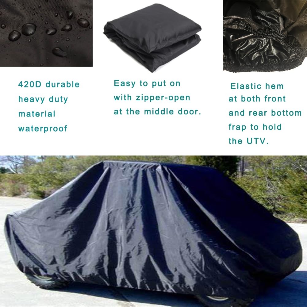 QYMOTO 4-6 Seater UTV Crew Cover Side Zipper Waterproof Windproof 420D Heavy Duty for CFMOTO Uforce 1000 XL, Polaris RZR 900/100