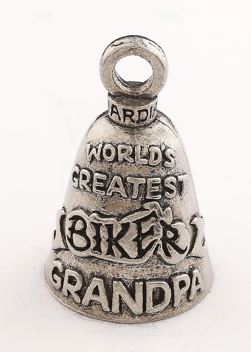Guardian Bell Worlds Greatest Biker Grandpa Good Luck Bell W/Keyring & Black Velvet Gift Bag  Motorcycle Bell  Lead-Free Pewter 
