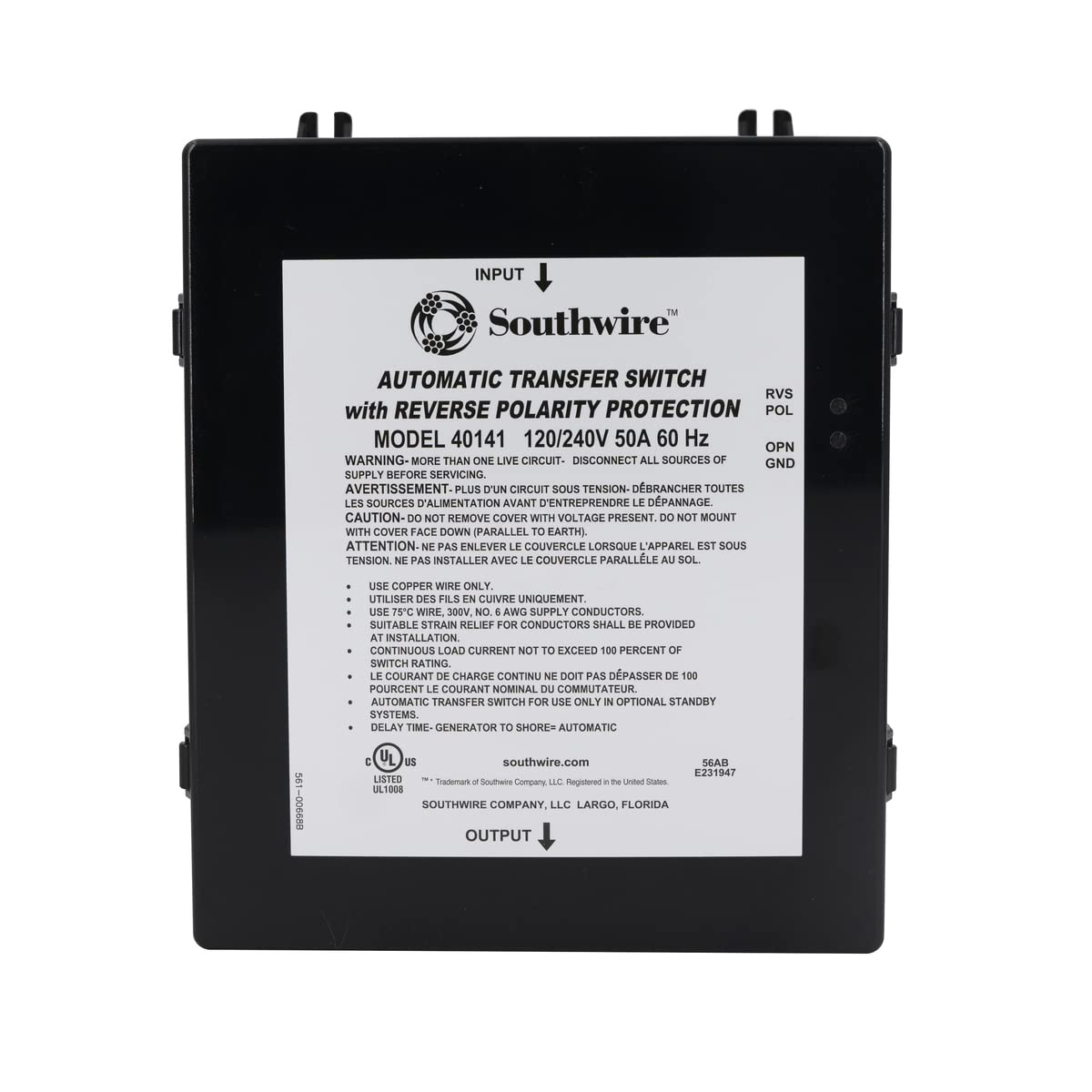 Southwire - 40141-001 - 50A Reverse Polarity Transfer Switc