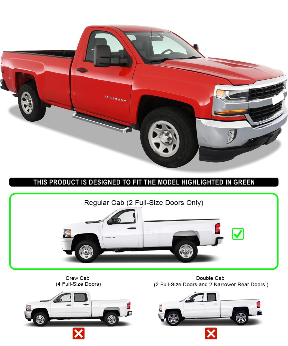 APS Running Boards (Nerf Bars Side Steps) Compatible with Chevy Silverado GMC Sierra 2007-2018 Regular Cab & 2500 3500 HD 2019 (