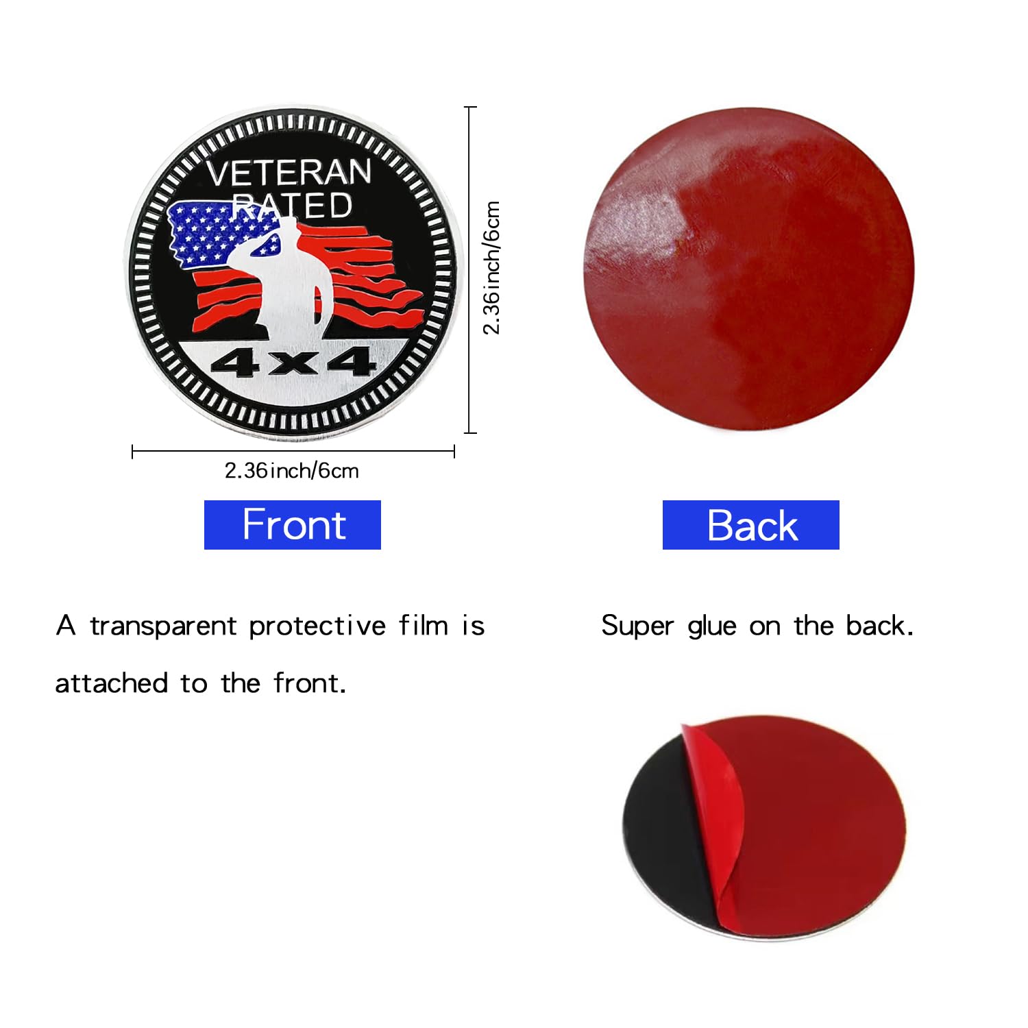 2 Pcs Veteran Badge Rated Car Emblem, 4 X 4 Metal Automotive Badge, 3D Round Metal Car Badges Emblems, Car Badge Decals Stickers