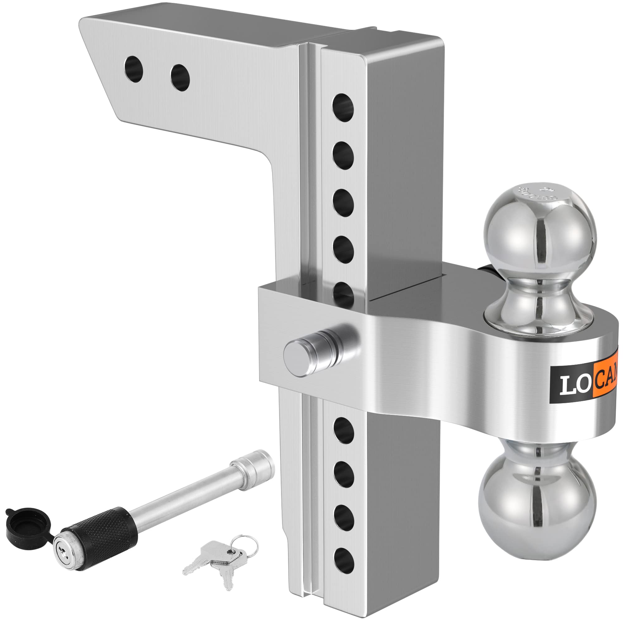 Locame Adjustable Trailer Hitch, Fits 2.5-Inch Receiver Only, 10-Inch Drop/Rise Aluminum Drop Hitch,18,500 Lbs Gtw-Tow Hitch For Heavy Duty Truck With Double Stainless Steel Locks, Silver, Lc0009