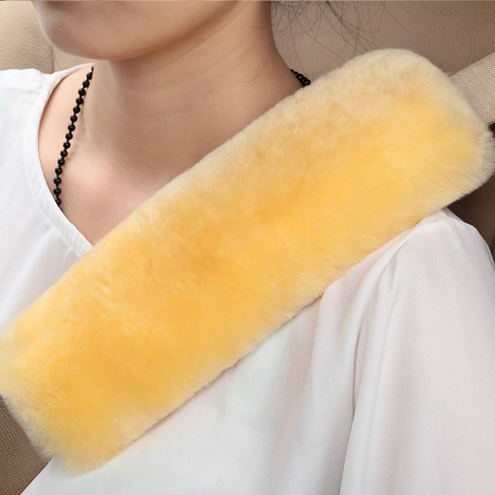 Ogland 2 Pack Car Seat Belt Cover Cushion, Fluffy Soft Sheepskin Auto Should Seat Belt Pads, Neck Protector For Women Adults Bab