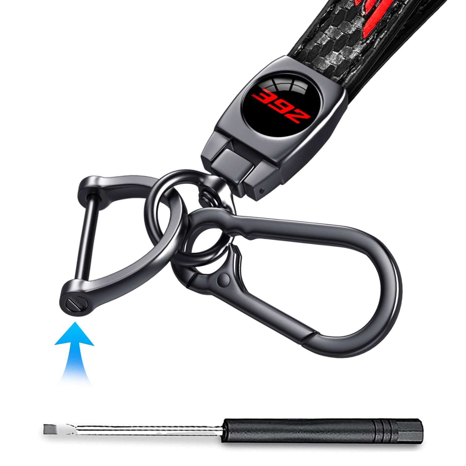 Annloysky Black Carbon Fiber Leather Metal Car Keychain Keyring Compatible with Dodge Challenger Durango SRT 392 Cars Accessorie