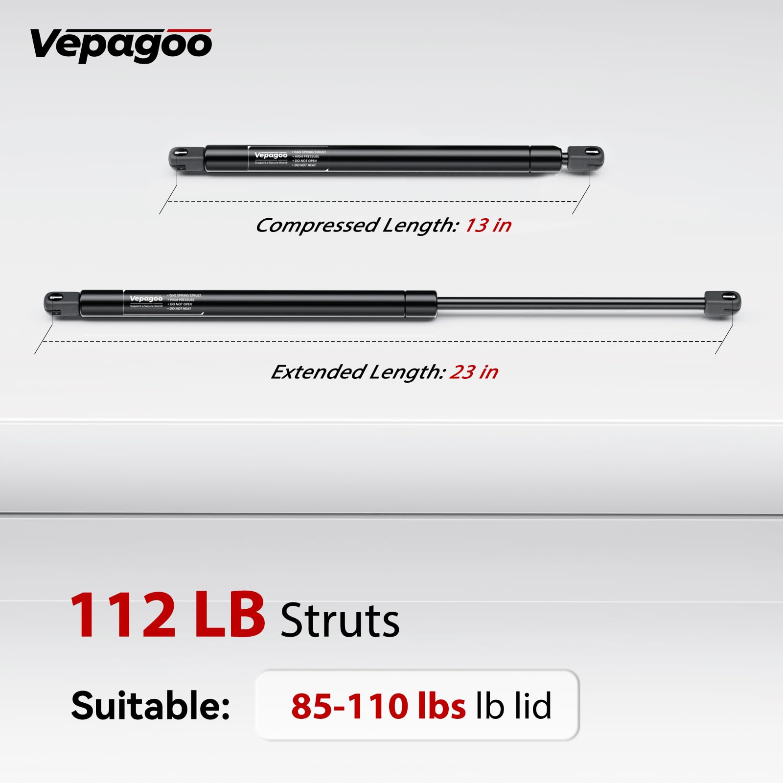 Vepagoo C1615145 C1615146 23 Inch 112Lbs/498N Per Gas Strut Shock Lift Support For Truck Bed Cover Pickup Cab Shell Window Lift