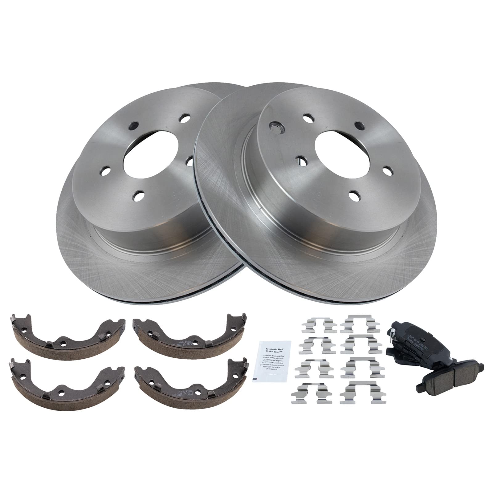 Trq Rear Brake Pad & Rotor Kit Brake Pads Brake Rotor Parking Brake Shoe Set Ceramic Compatible With 2003-2005 Infiniti Fx35 Fx4