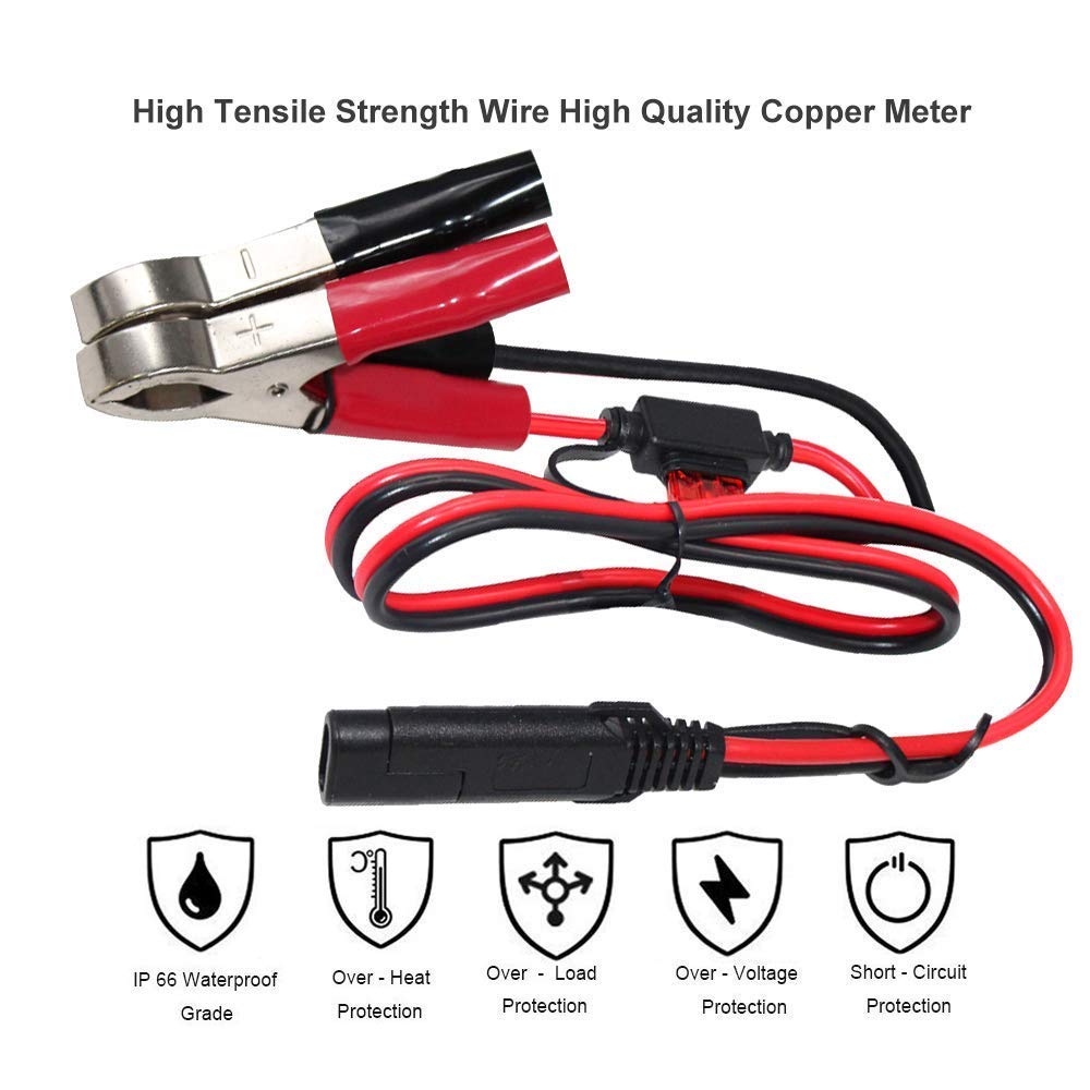Sparking 1.5Ft 12V Battery Alligator Clip To Sae 2Pin Quick Disconnect Cable Sae To Battery Clamp Cable 7.5A Fuse(1 Pack)