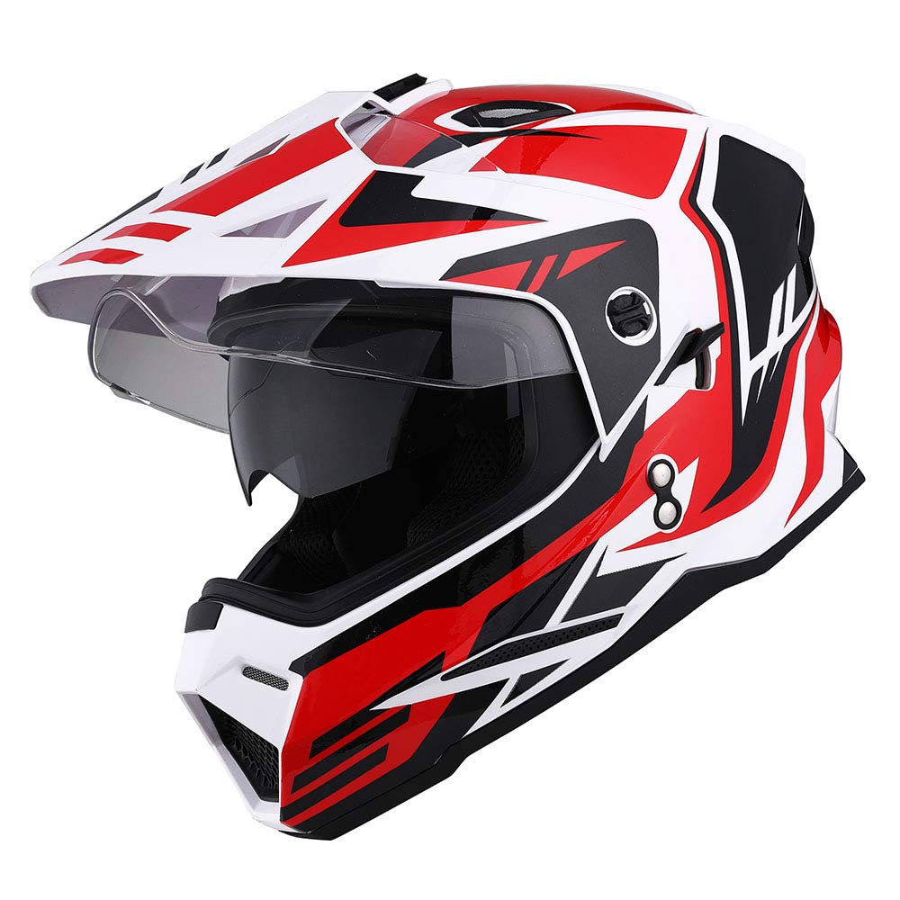 1Storm Dual Sport Motorcycle Motocross Off Road Full Face Helmet Dual Visor Storm Force Red, Size Small