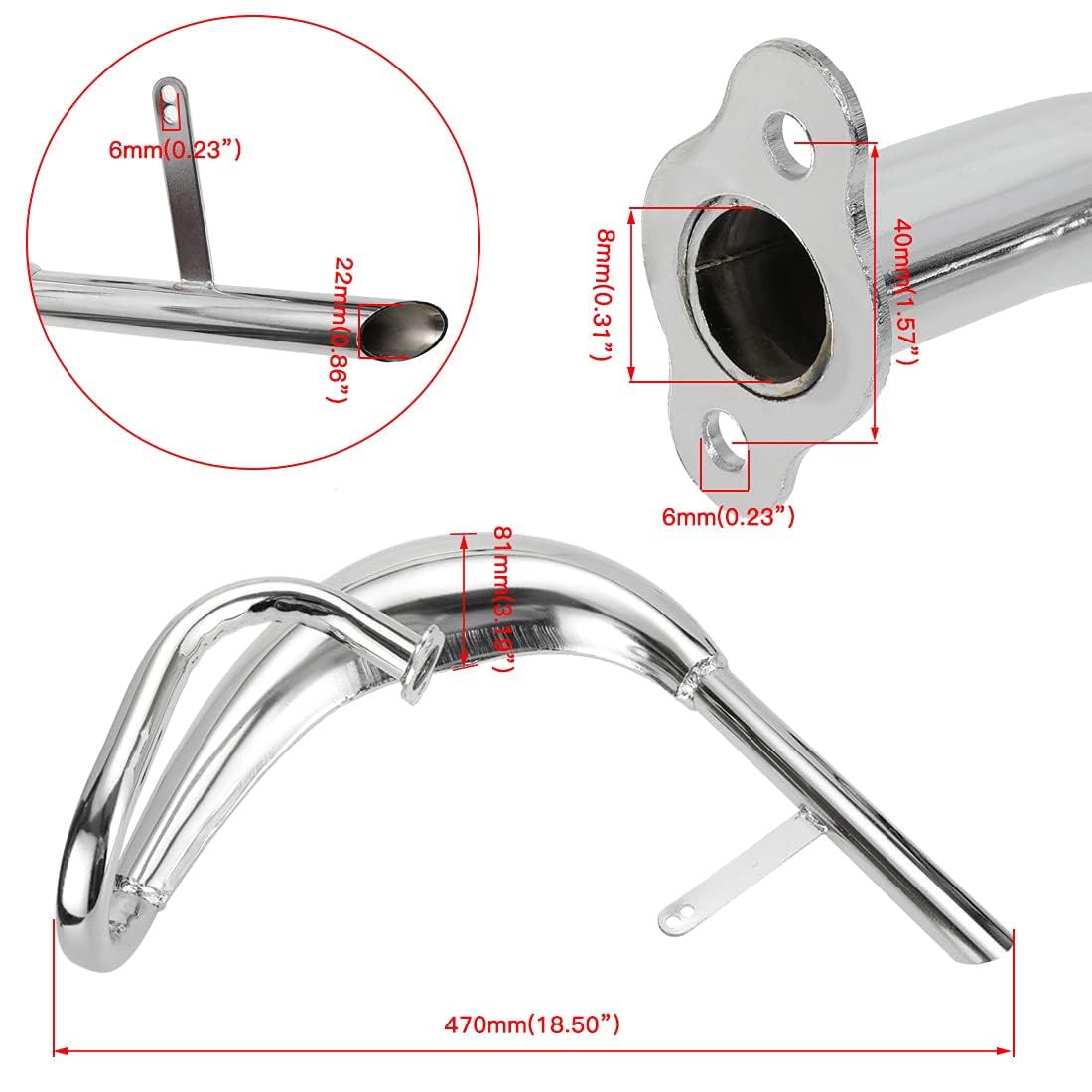 Fvrito Performance Chrome Exhaust Muffler Expansion Chamber Pipe Silencer Gasket For 2 Stroke 50Cc 66Cc 80Cc 100Cc Engine Gas Motorized Bicycle Motor Bike Silver