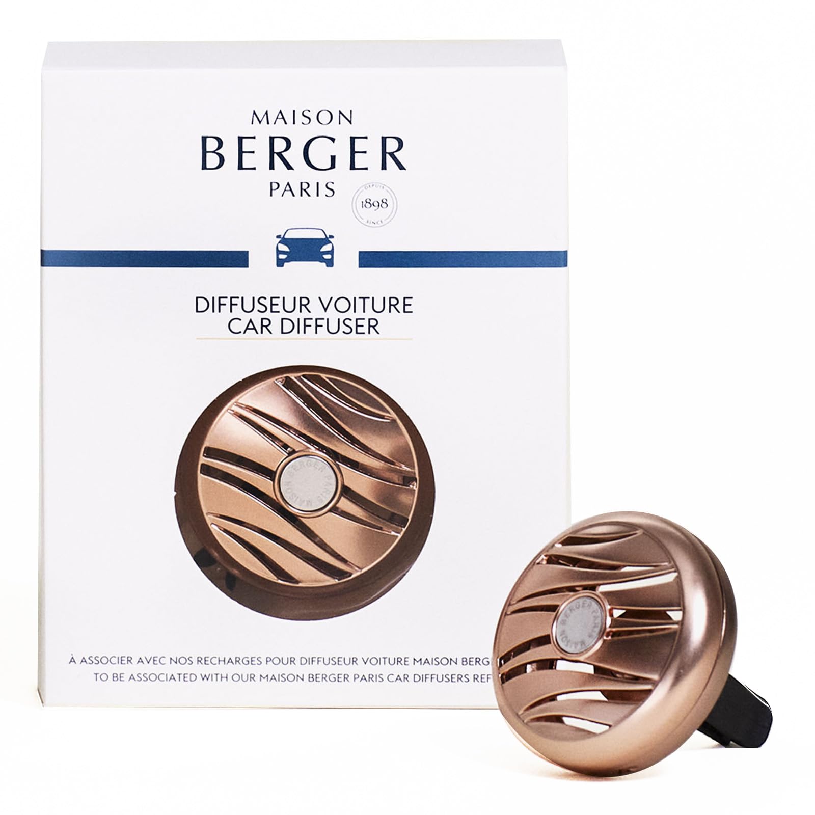 Maison Berger - Refillable Car Air Freshener Vent Clip Diffuser Set - 1.75'' Diameter X 1.25'' Depth - Made In France (Pink Copp