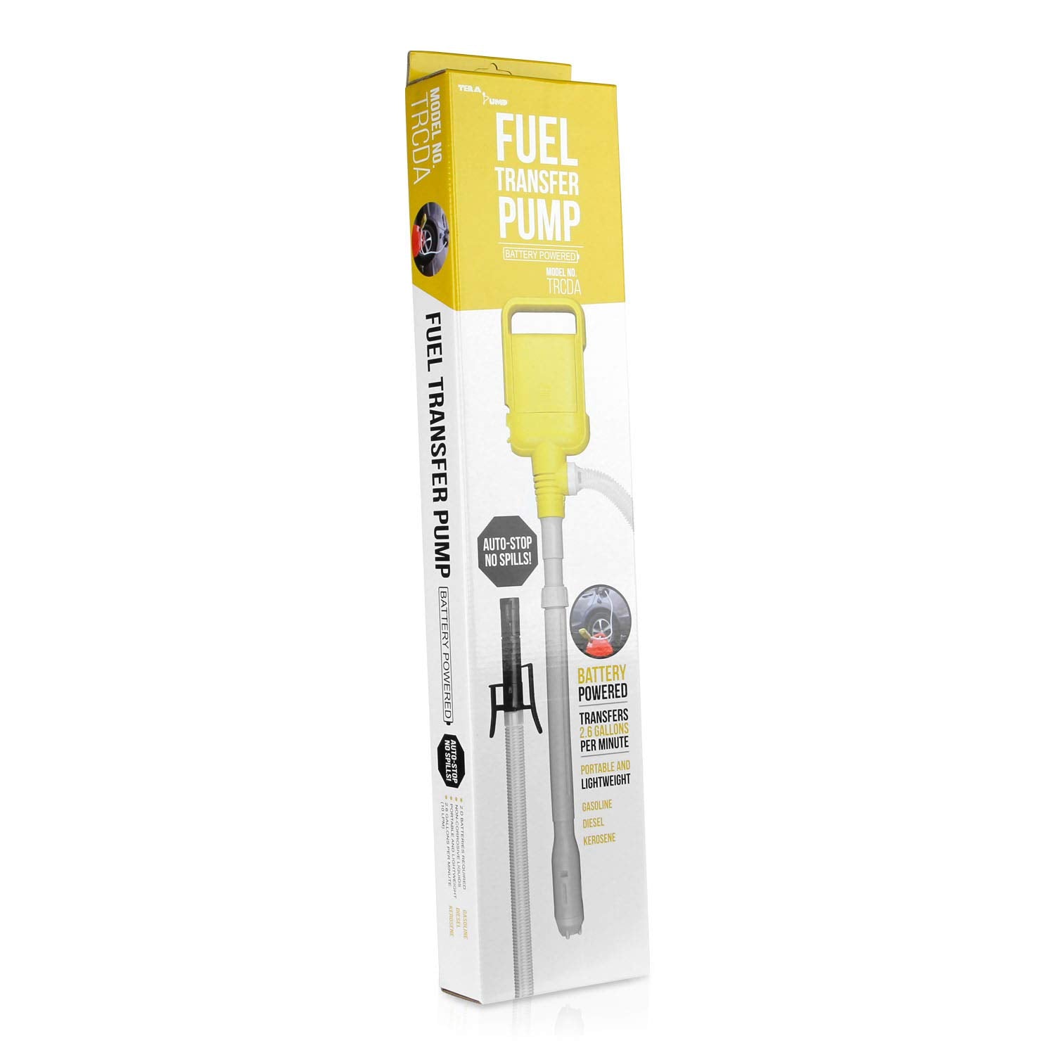 TERA PUMP Multipurpose Fuel Transfer Pump w/Auto Stop Sensor - Powerful Motor, 2.6 GPM, Battery Powered, Portable Gas Pump, 4.1ft Discharge Hose