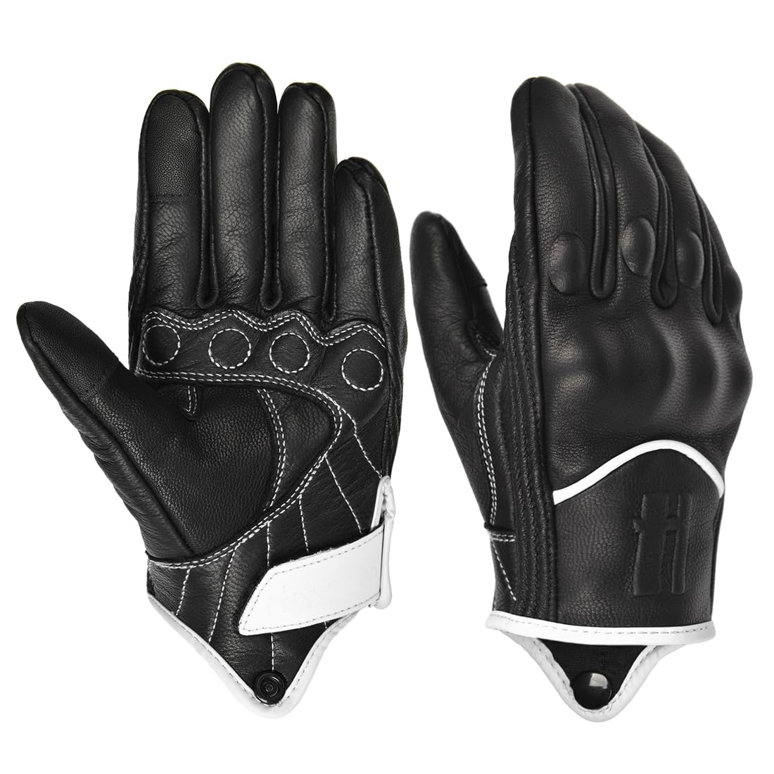 Harssidanzar Leather Motorcycle Gloves For Men Touchscreen Riding Driving Gloves Gm028, Black/White, Size Small