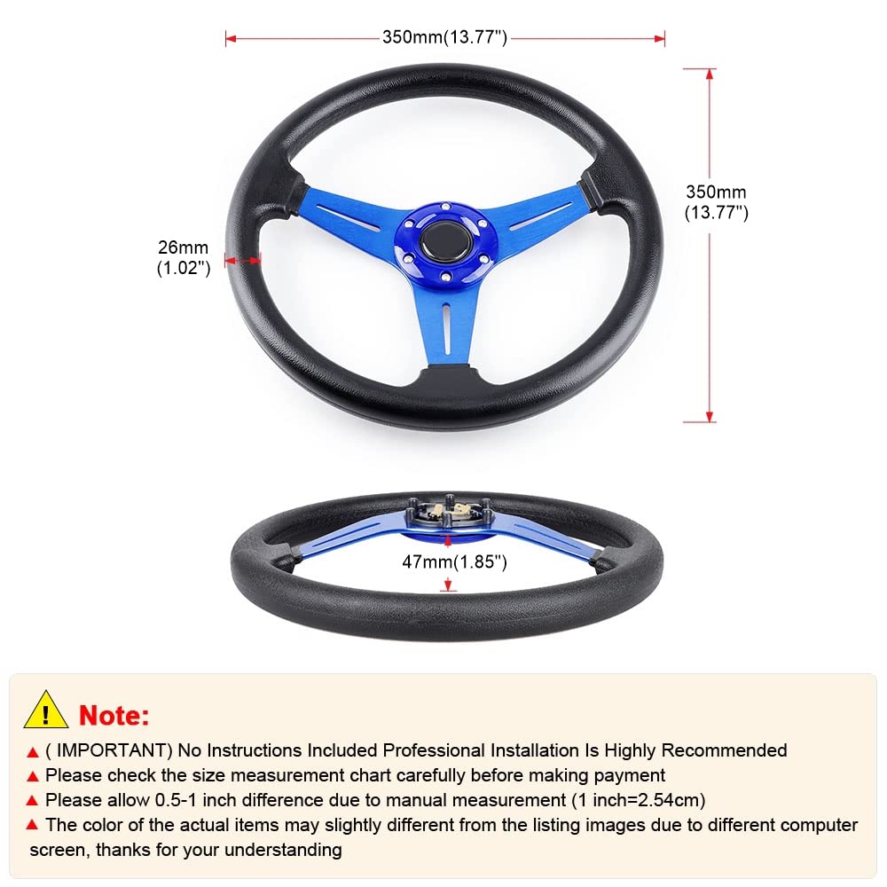 Yehicy 13.8” Racing Steering Wheel Quick Release For Car Sport Drifting Steering Wheel Pu Leather And Aluminum Spokes With Horn Button (Blue)