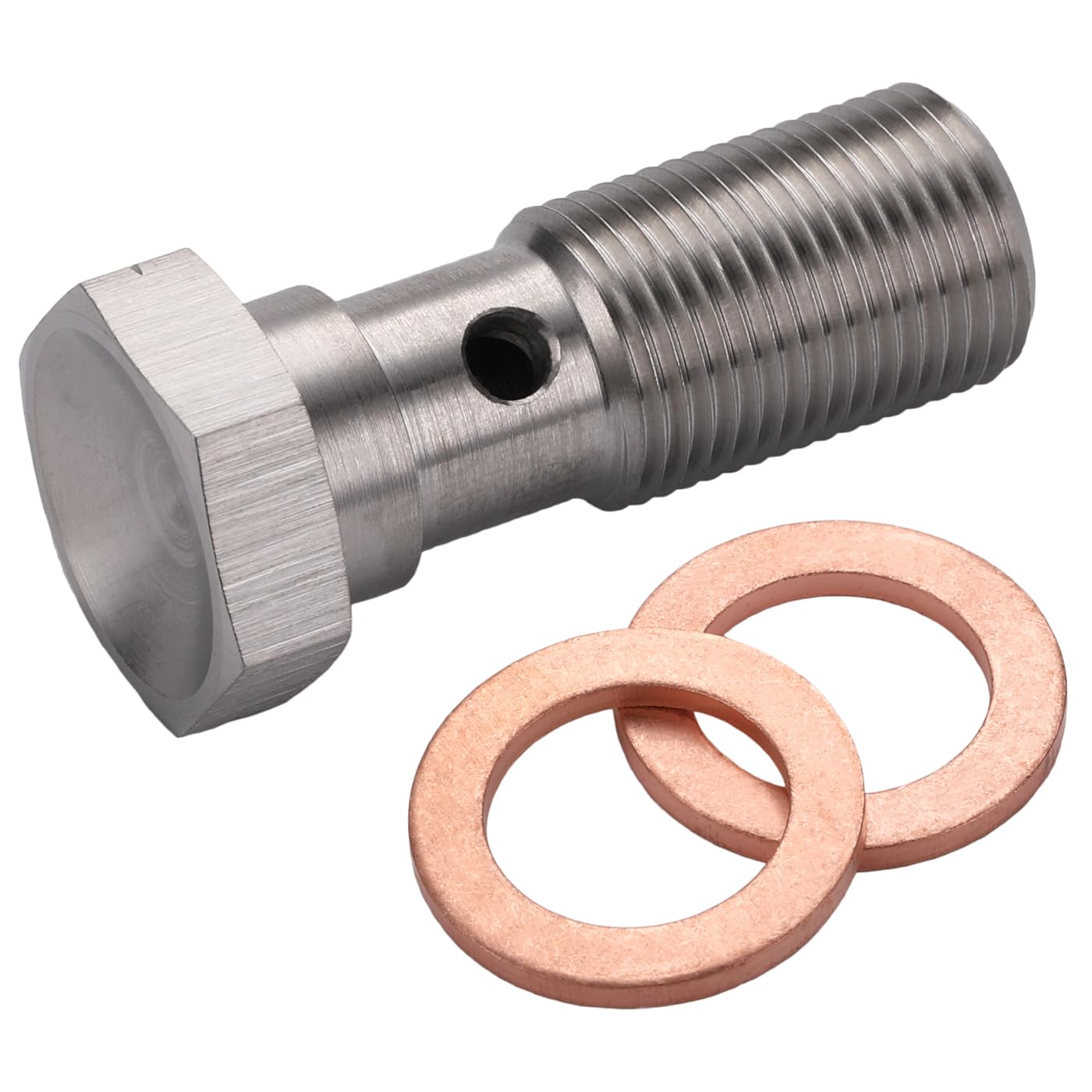 Podavelle M12X1.0 Metric Stainless Steel Single Banjo Bolt Brake Fitting Adapter 31Mm Long With Copper Washers