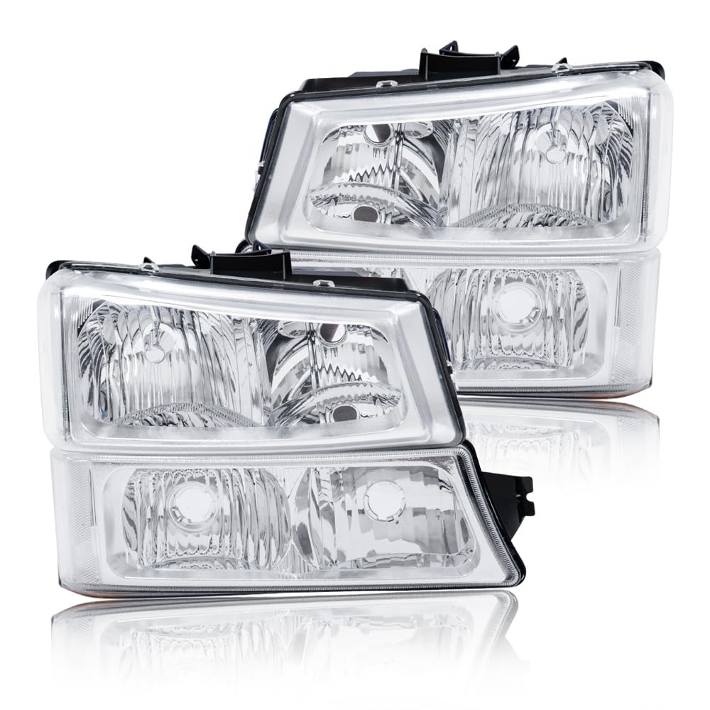 Pit66 Headlight Assembly Compatible With 2003-2006 Chevy Silverado 1500 2500 3500 Hd Models Fit 03-06 Avalanche (Fit No Cladding