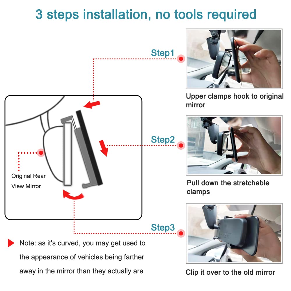 (Upgrade) Skycrophd Anti Glare Rear View Mirror Frameless Car Interior Rearview Mirror Panoramic Wide Angle To Eliminate Blind Spots - Convex,11.8In (Blue)