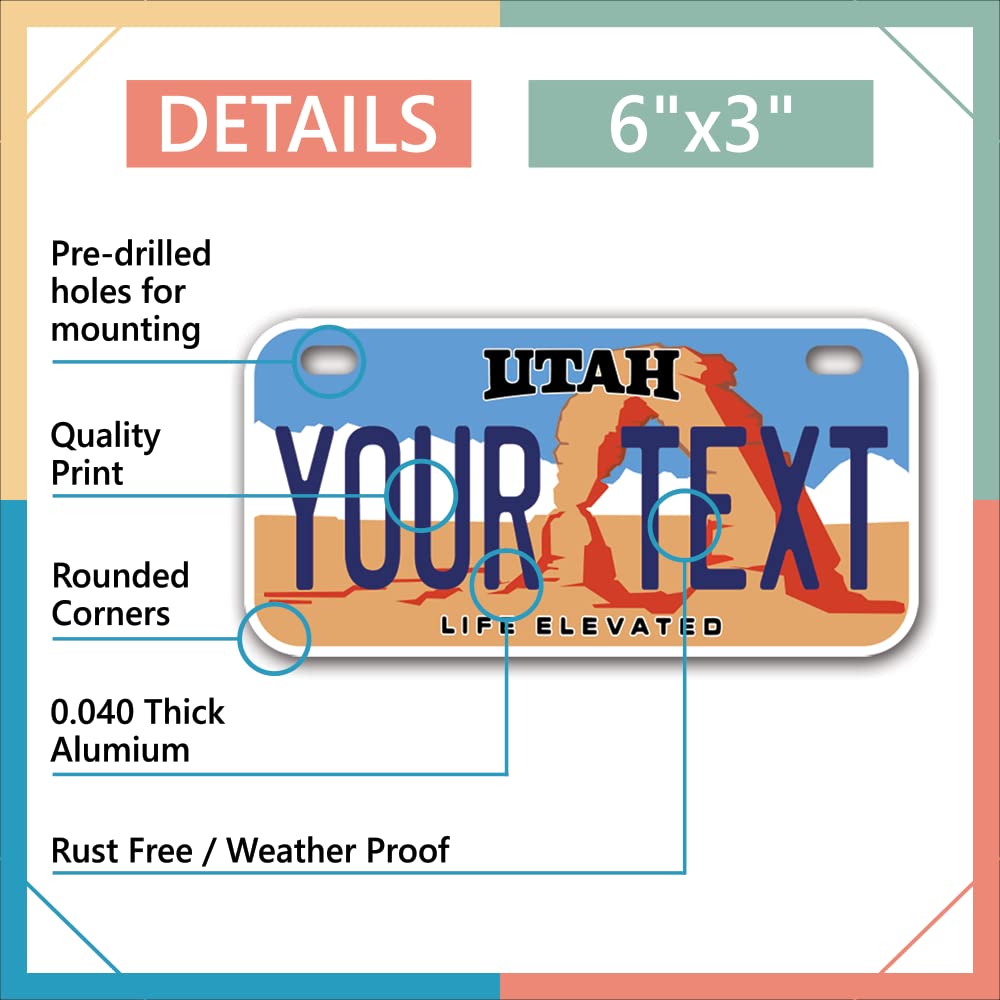 Inkmyplate Personalized Utah Small License Plate | Bike 6X3 Inch | Select From All 50 States | 3 Sizes | Custom License Plates For Kids Bicycles | Power Wheels | Usa Thick .040 Aluminum