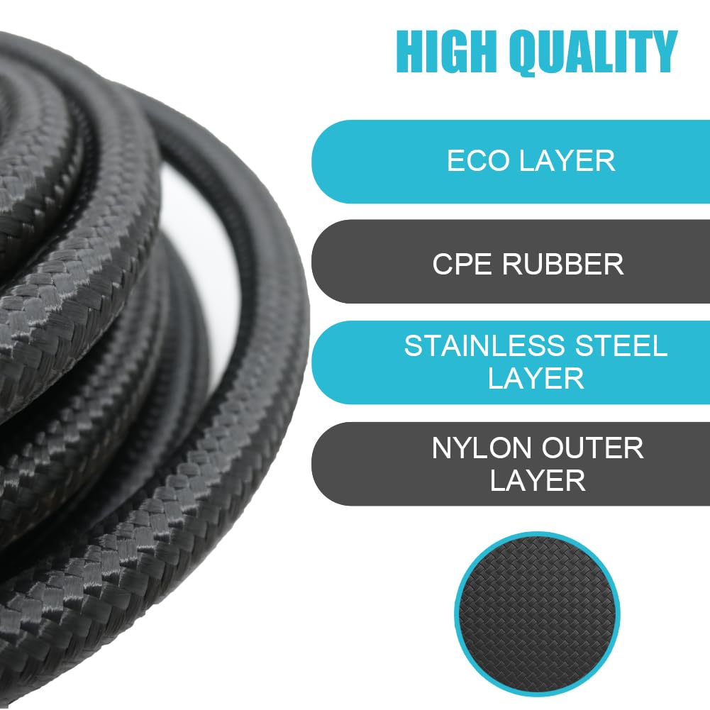 Byredio 6An Fuel Line Braided 10Ft Transmission Cooler Hose For Oil,Gas,Fuel,Hydraulic 500-2000 Psi High Pressure & Tamper Resis