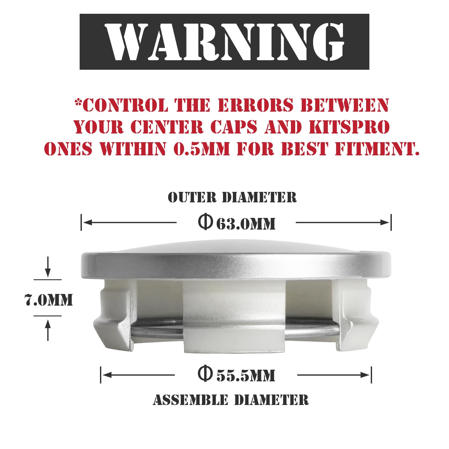 Kitspro 2.5Inch 63Mm Wheel Center Caps For Dodge Ram 1500 Rim Hub Caps 6Kf18Trmaa, Pack Of 4 (Silver, Outer 63Mm, Inner 56Mm)