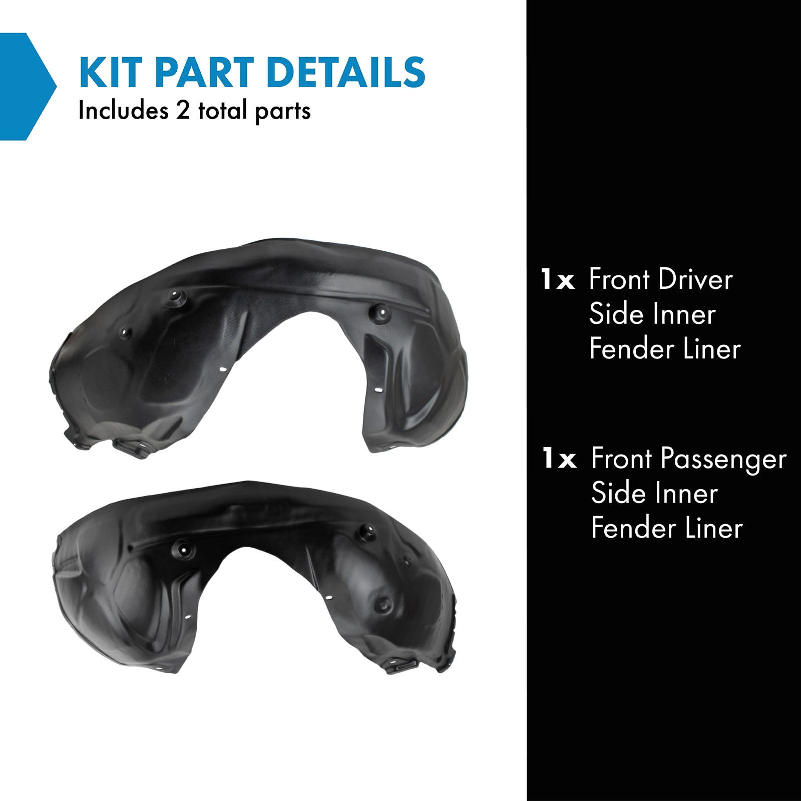 Trq Front Inner Fender Liner Set Compatible With 2011-2014 Dodge Charger Ch1248154 Ch1249154