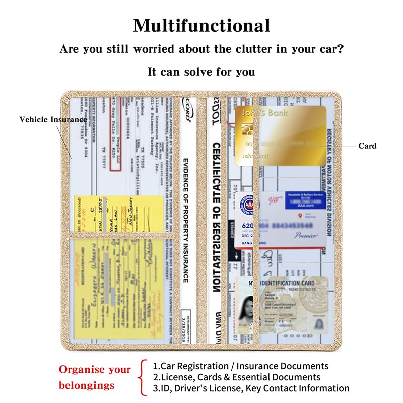 Tildosac Car Registration & Insurance Card Holder Leather Auto Glove Box Organizer Document Wallet With Magnetic Shut (Large-Gli