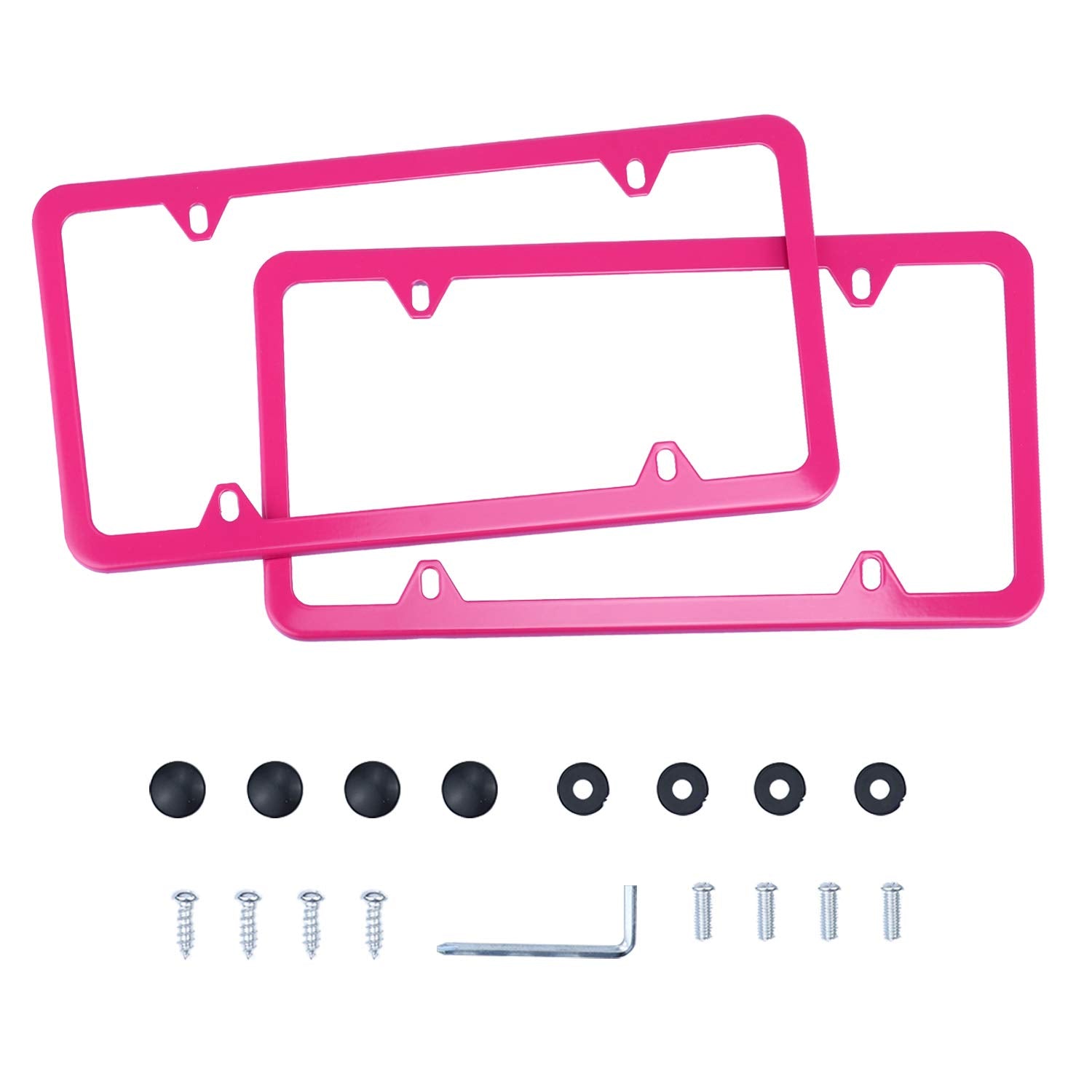 Livtee 4 Holes Stainless Steel License Plate Frames, 2 Pcs Car Licence Plate Covers, Automotive Exterior Accessories Slim Design With Bolts Washer Caps For Us Vehicles, Rose Red