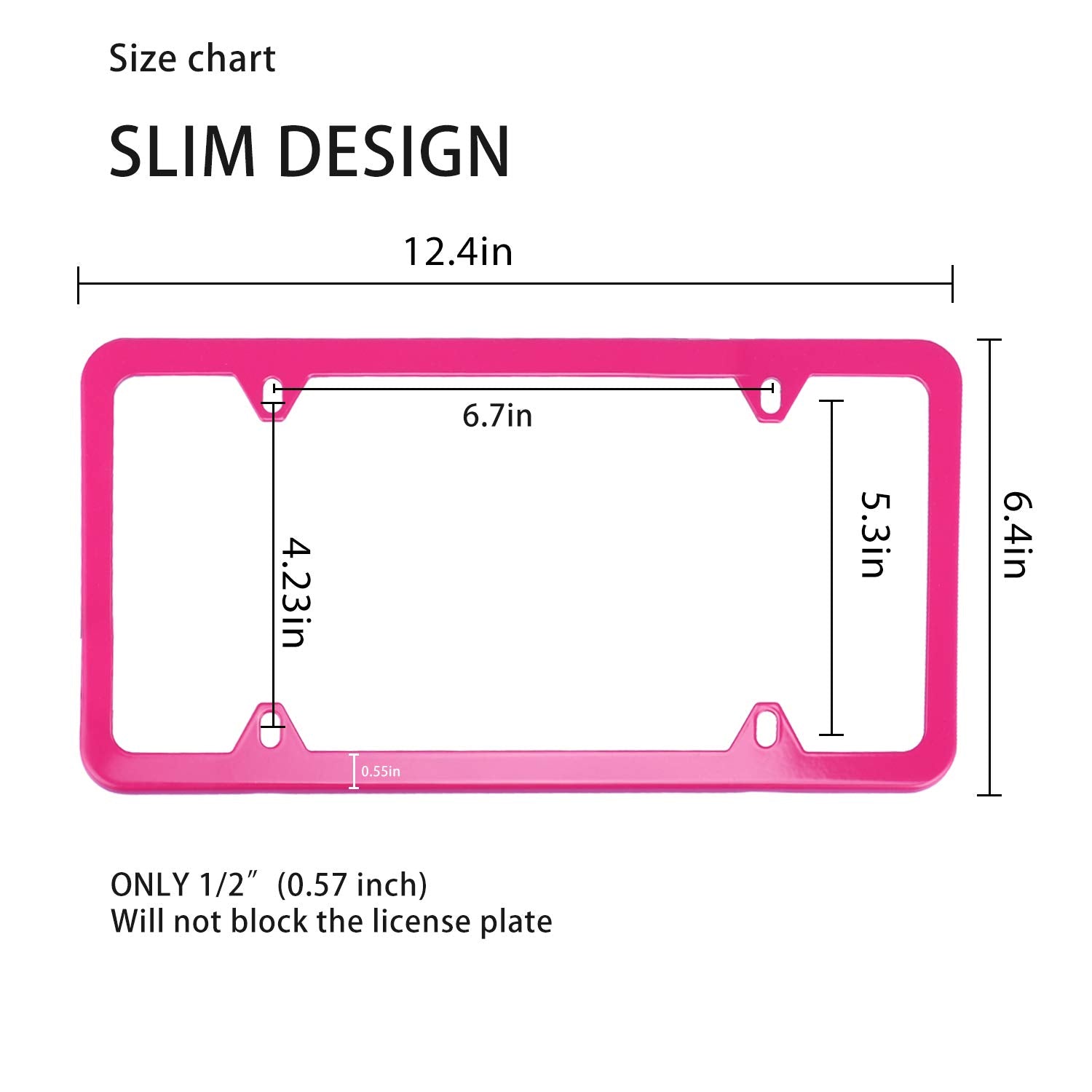 Livtee 4 Holes Stainless Steel License Plate Frames, 2 Pcs Car Licence Plate Covers, Automotive Exterior Accessories Slim Design With Bolts Washer Caps For Us Vehicles, Rose Red