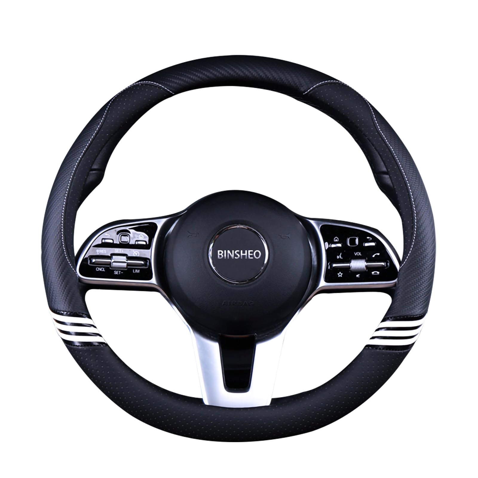 Binsheo Cute Steering Wheel Cover For Women Men Leather Universal 15 Inch,Black
