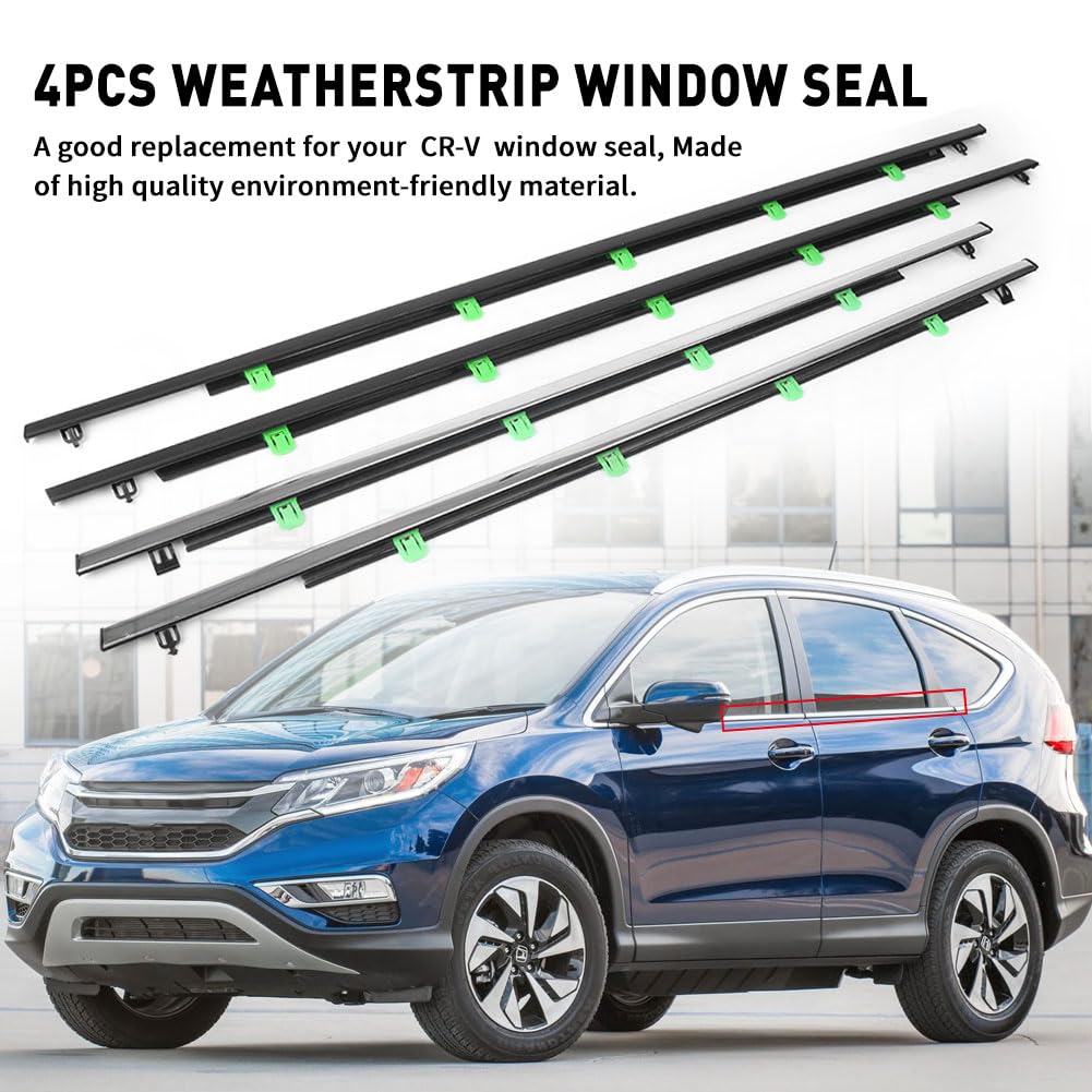 Newsmarts 4Pcs Window Molding Trim For Honda Cr-V/Crv 2007-2011,Chrome Outer Door Weatherstrip Window Seal Belt,Replace#72410-Swa-A01 72450-Swa-A01 72910-Swa-A01 72950-Swa-A01
