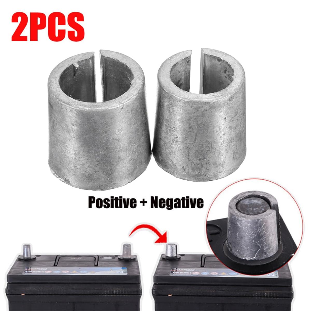 AUCELI Car Battery Post Shims, 2PCS Pure Lead Anode Cathode Vehicle Terminal Sleeves, Automotive Batteryterminal Positive Negati
