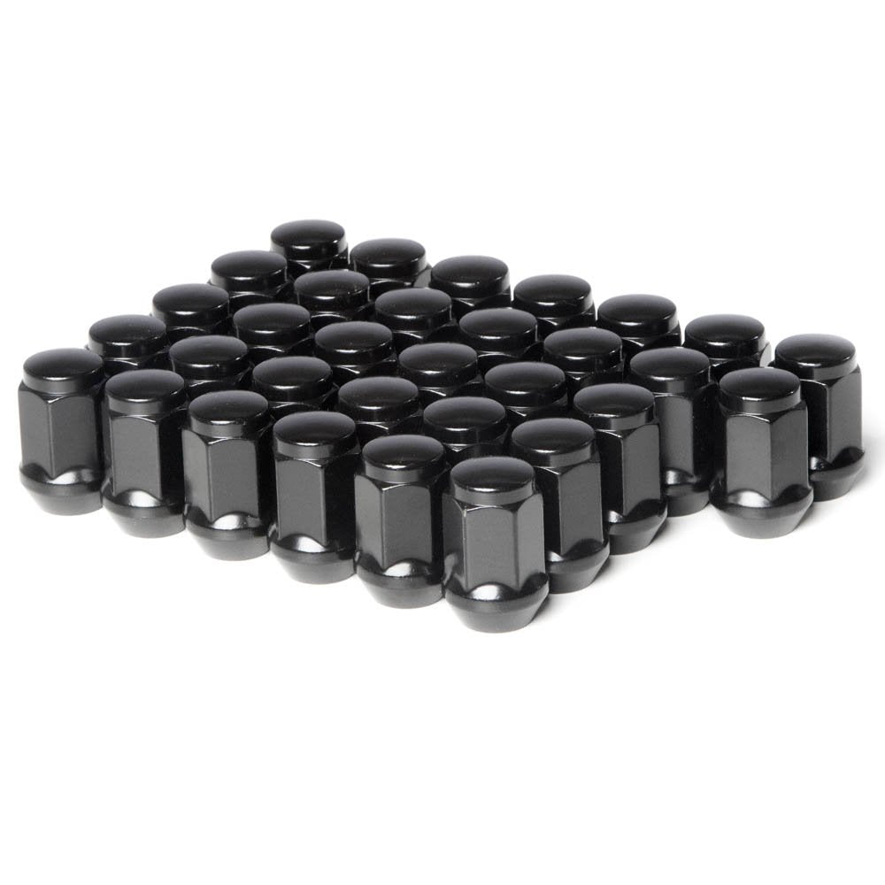 Circuit Performance 1/2-20 Black Closed End Bulge Acorn Lug Nuts Cone Seat Forged Steel (32 Pieces)