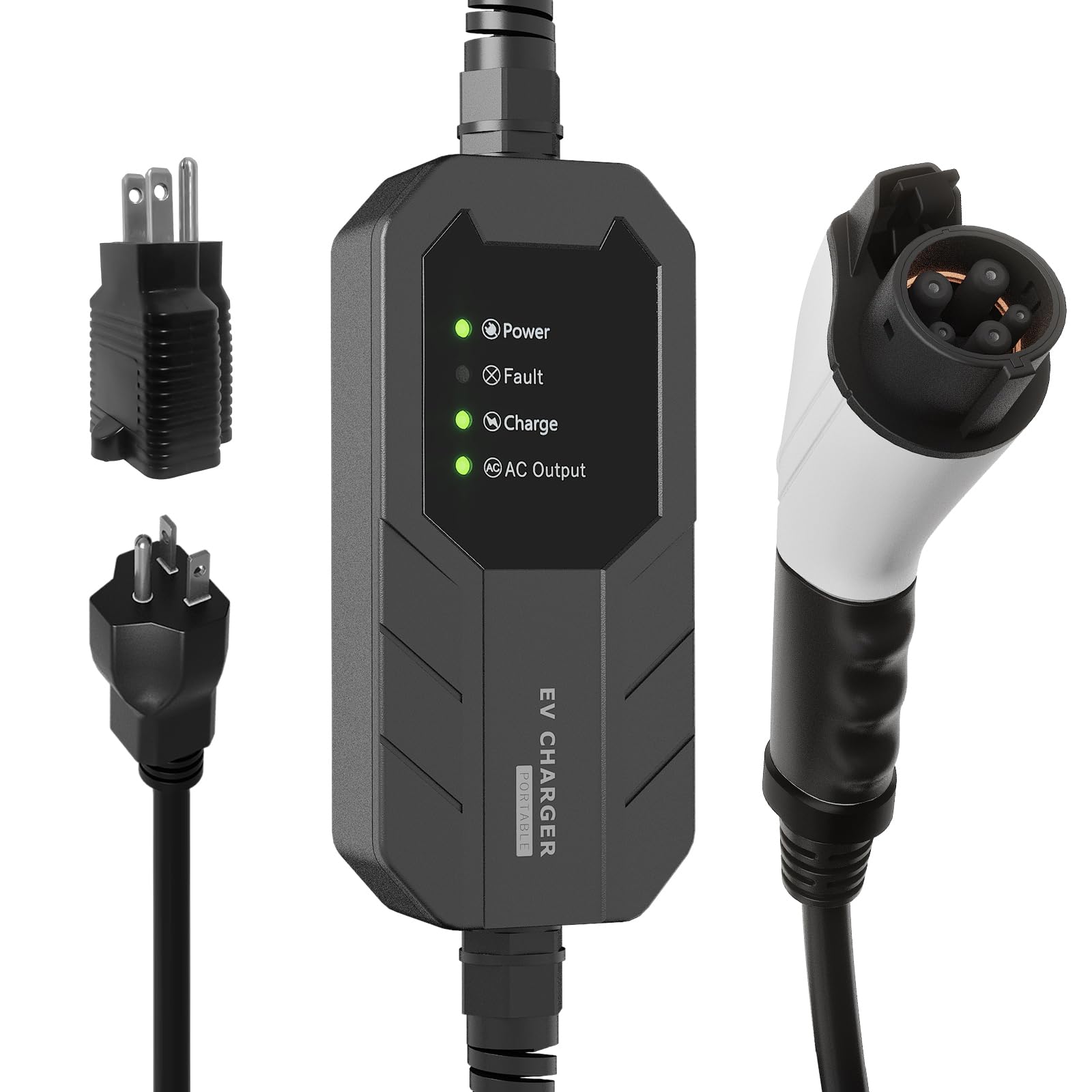 Megear Level 1-2 Ev Charger, 16A 25Ft Nema 6-20 Plug With Nema 5-15 Adapter Portable Electric Vehicle Charging Station