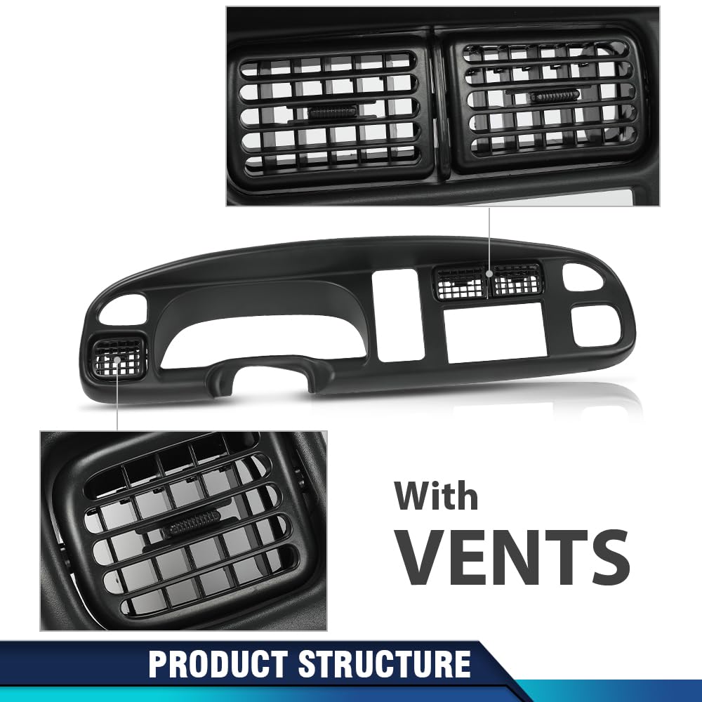 Pit66 Black Dash Board Bezel Cover With Vent Compatible With Dodge Ram 1500 1998-2001/Fit Dodge Ram 2500 3500 1998-2002 Car Radi