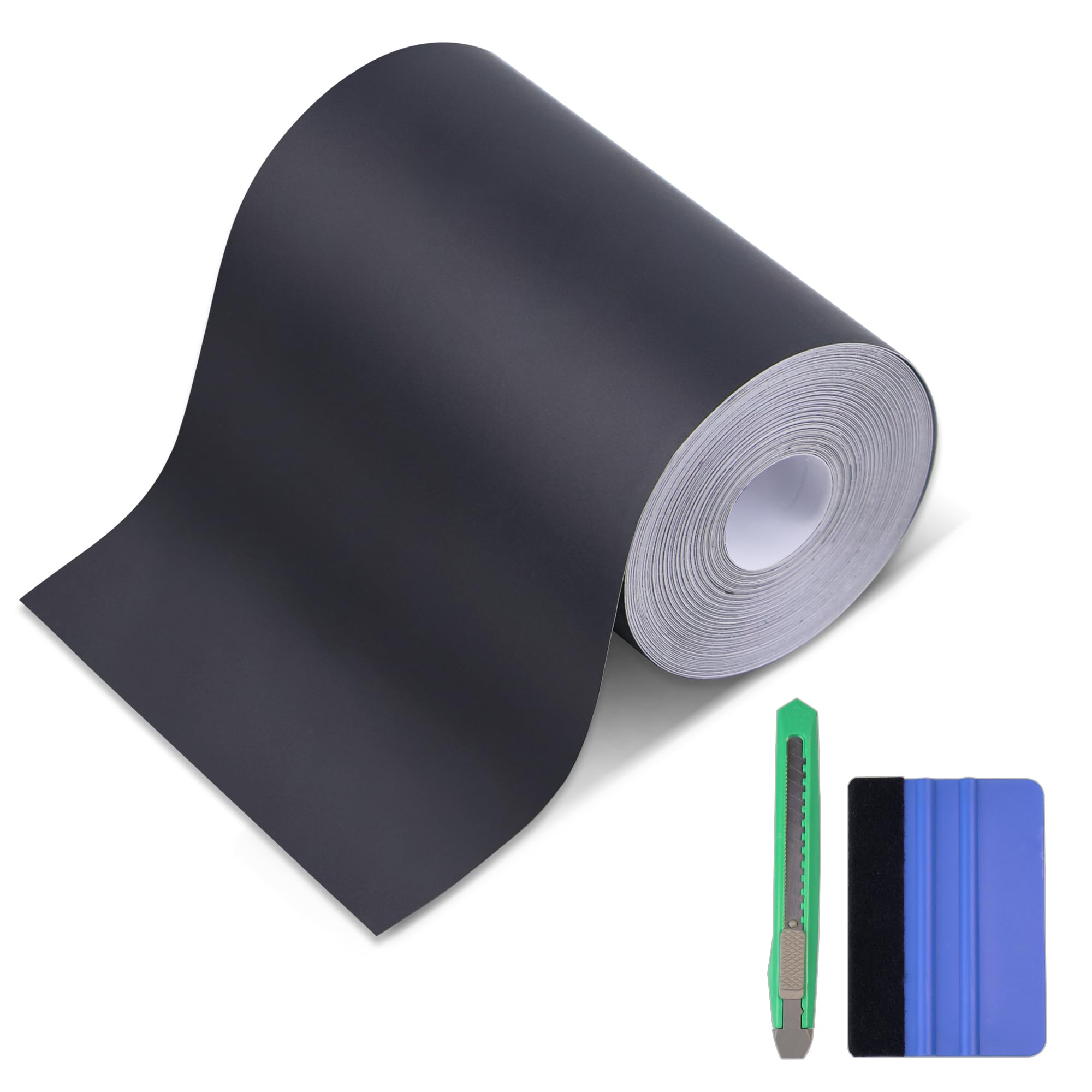 Lypumso Matte Black Vinyl Wrap Tape Roll, 4 Inch X 30Ft Self-Adhesive Black Out Chrome Delete Tape With Tool Kit Air Release Adh