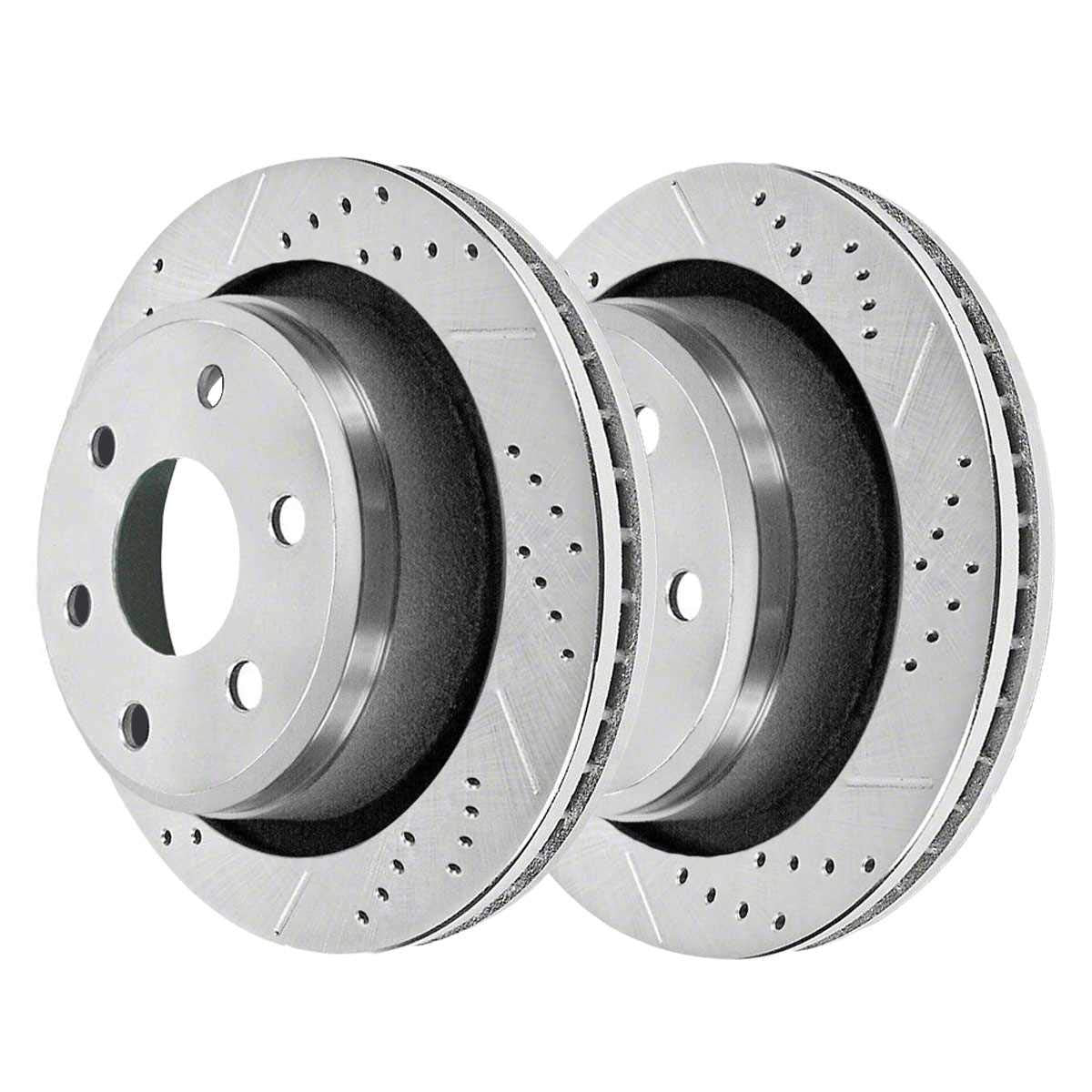 Autoshack Rear Drilled Slotted Brake Rotors Silver Pair 2 Driver And Passenger Side Replacement For 2012-2018 Ford F-150 2.7L 3.5L 3.7L 5.0L 6.2L V6 V8 4Wd Awd Rwd Manual Parking Brake Pr780978Dszpr