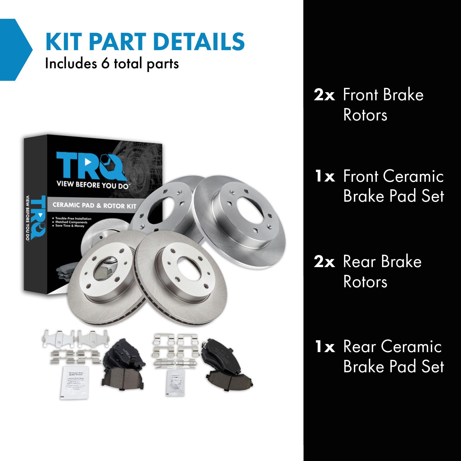 Trq Front And Rear Brake Pad & Rotor Kit Brake Pads Brake Rotor Ceramic Compatible With 2002-2005 Hyundai Elantra